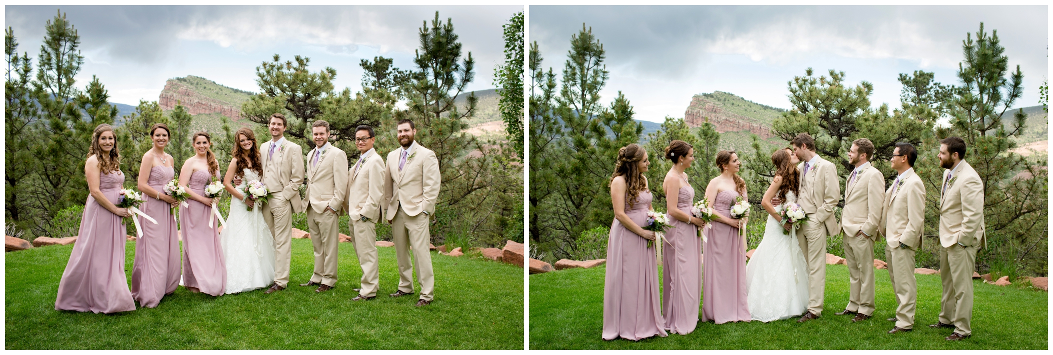 bridal party in lilac and tan 