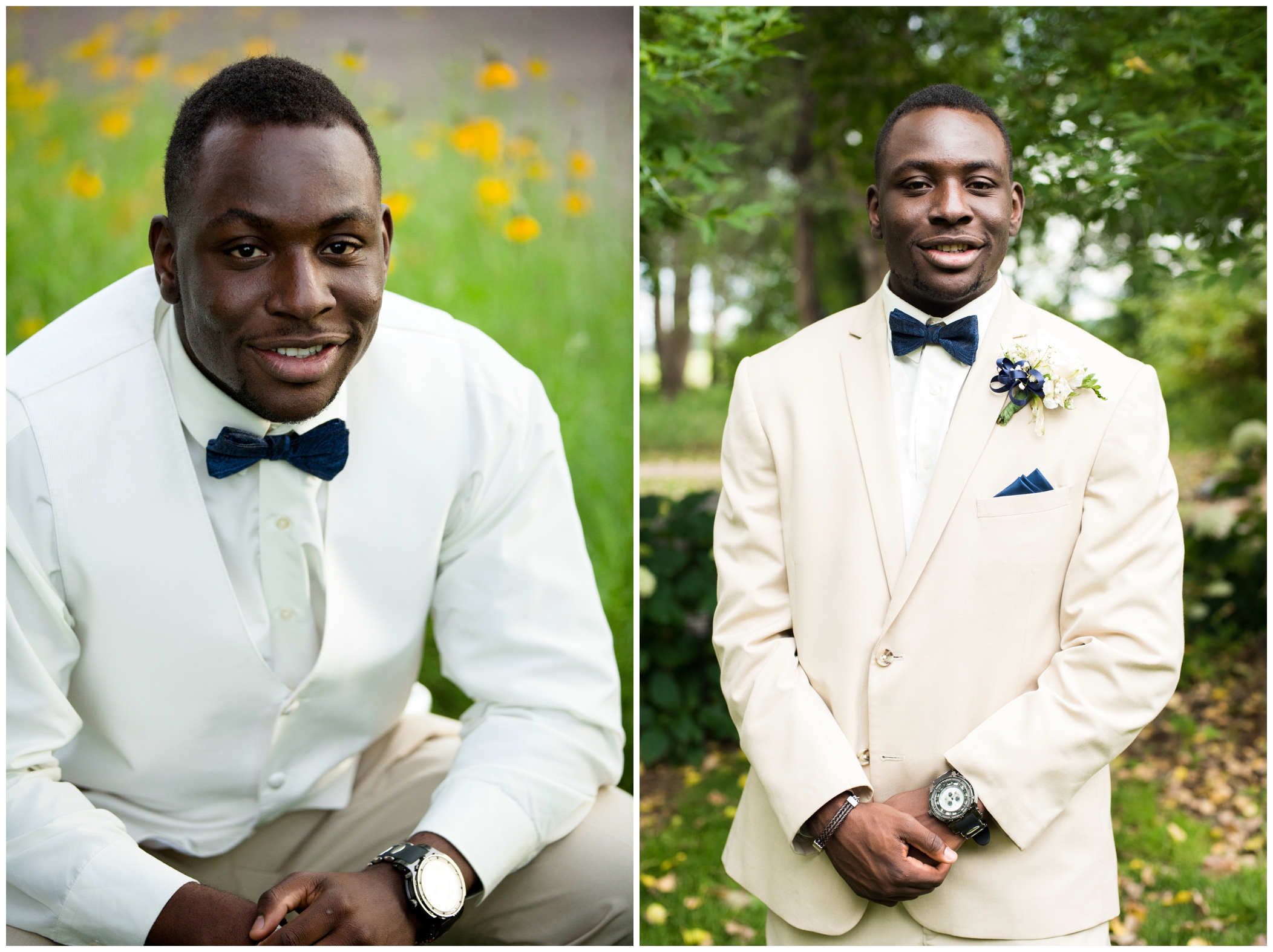 groom in khaki and navy blue
