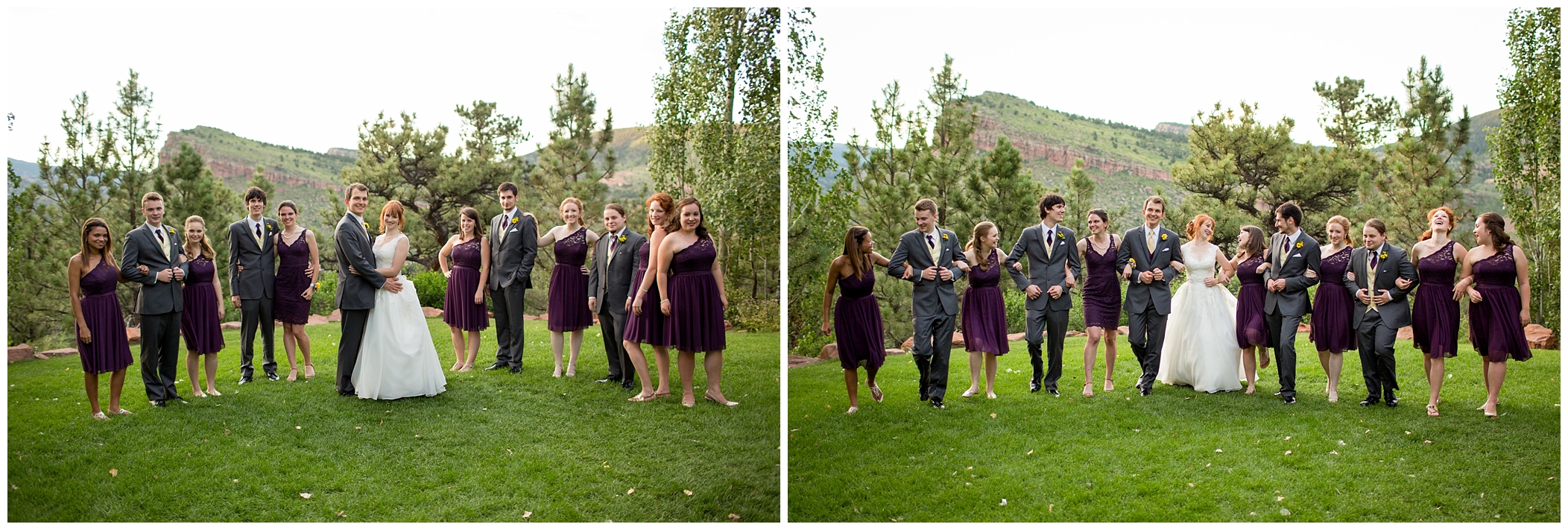 purple and gray wedding party 