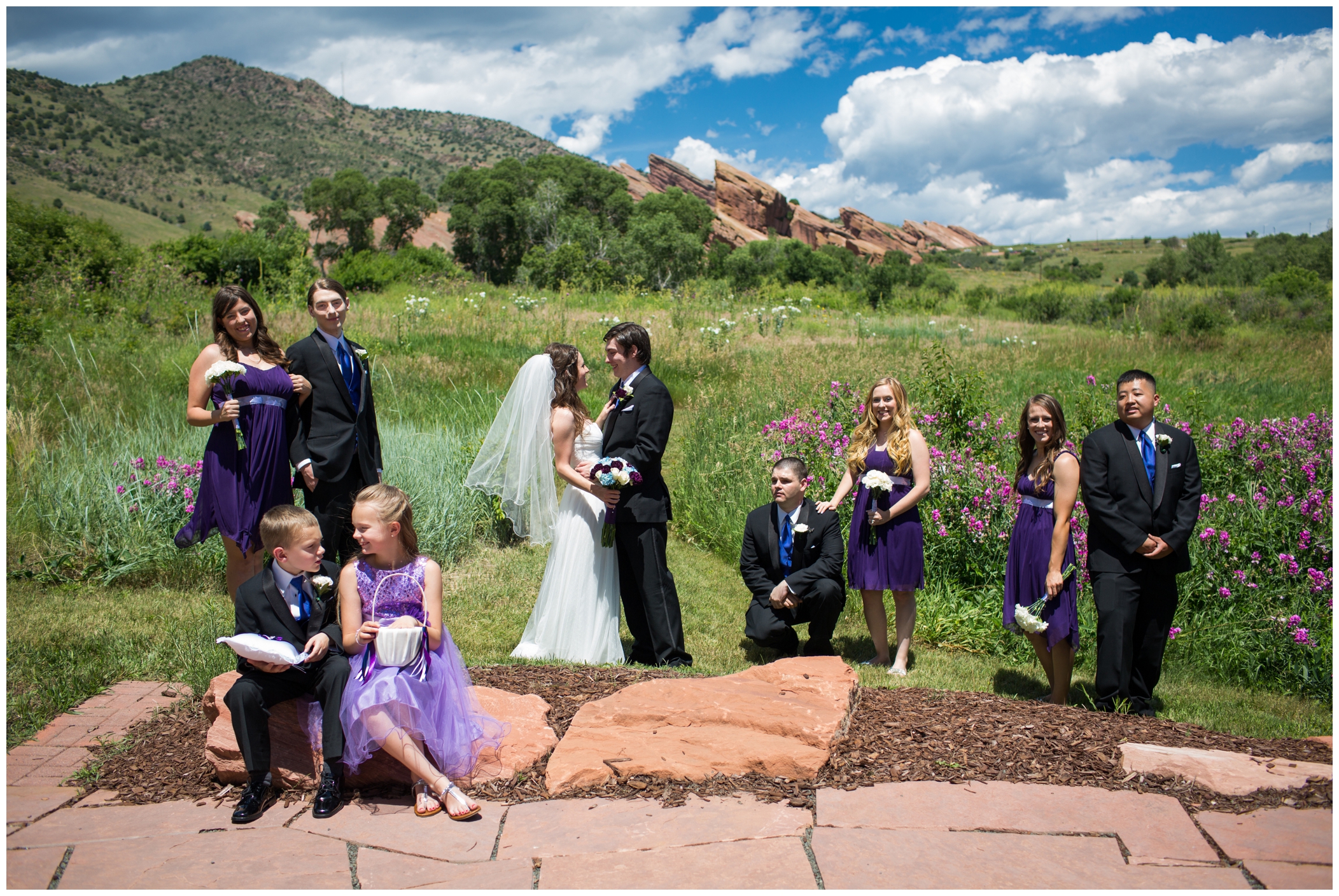 purple and blue wedding party 