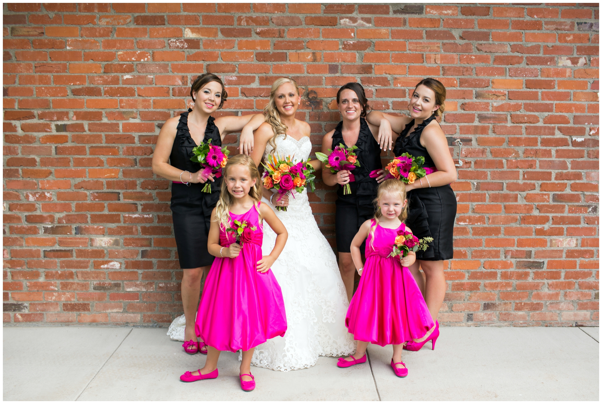 black and hot pink bridesmaids dresses