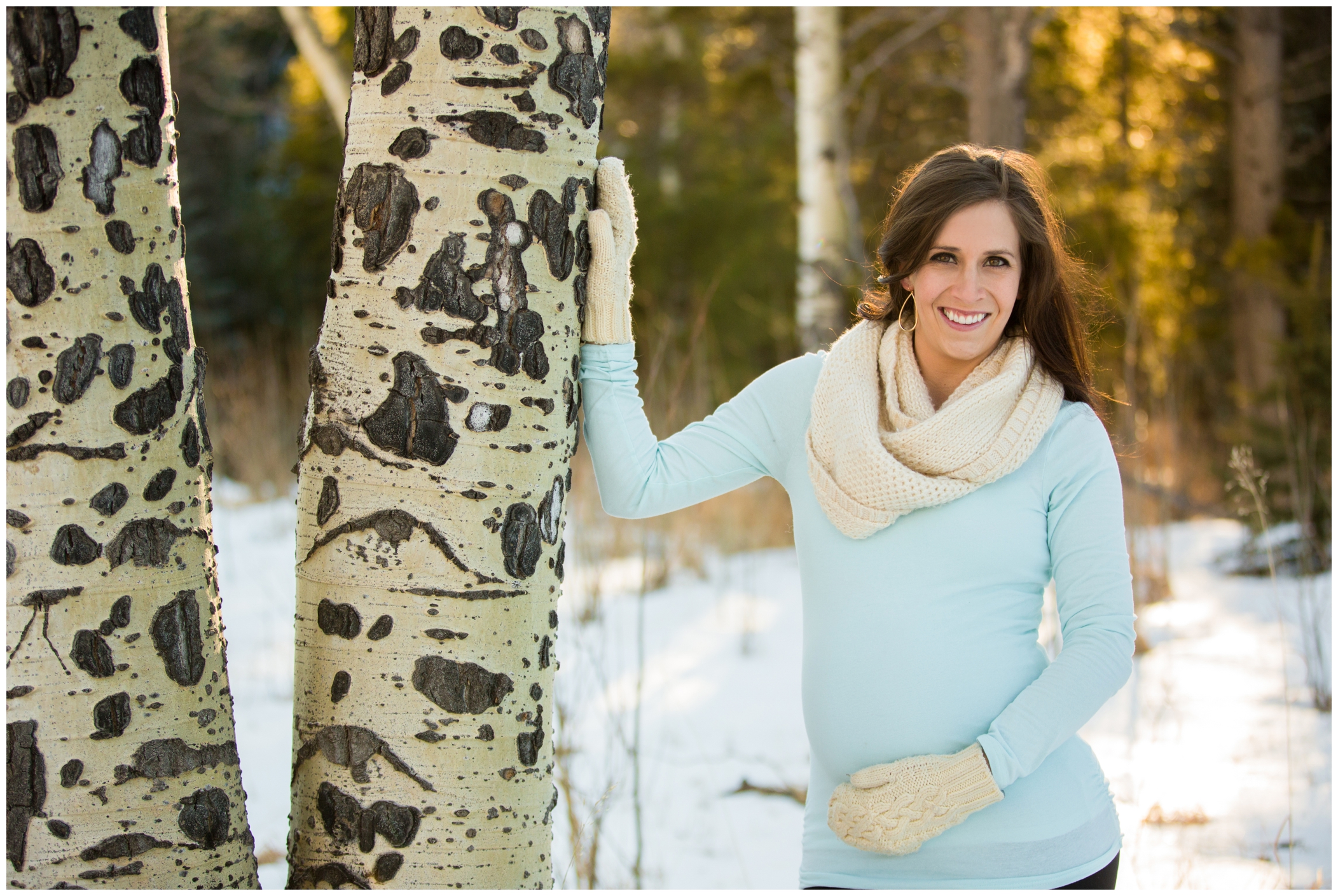 winter maternity photos in Evergreen, Colorado