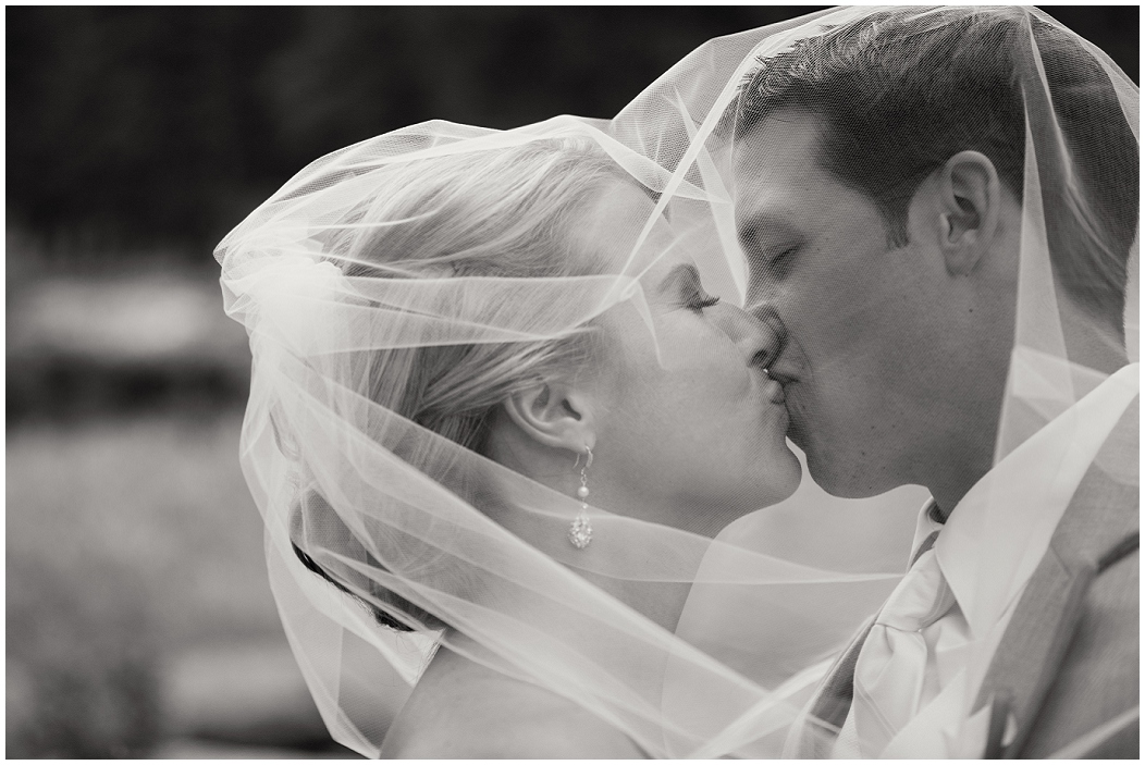 picture of bride and groom under veil