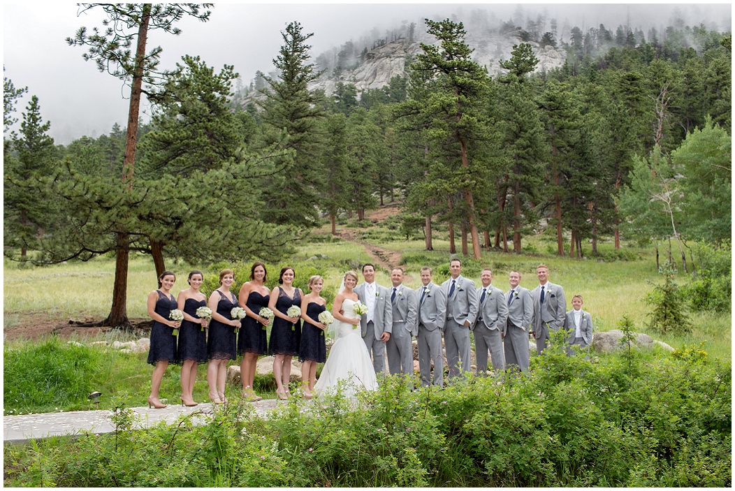 picture of wedding party in gray and blue
