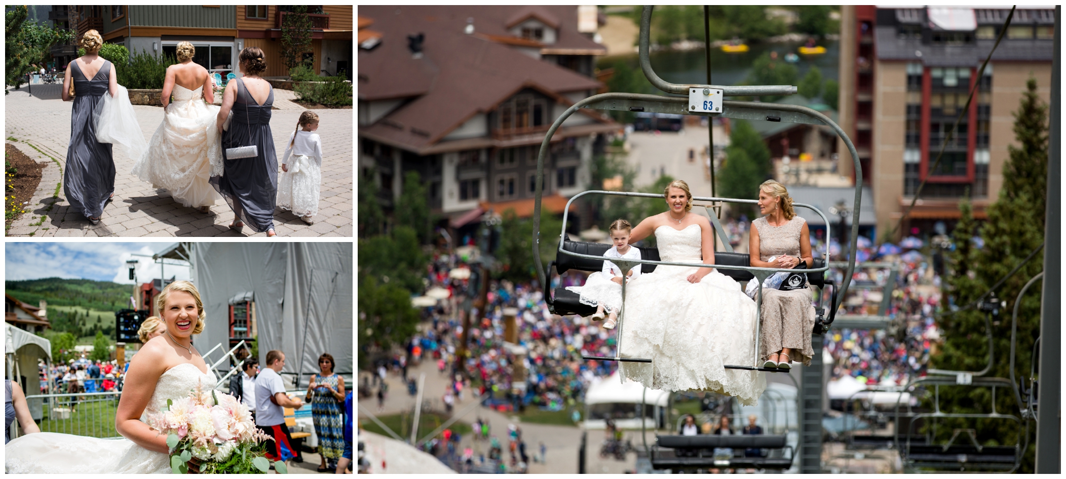 bride riding chairlift
