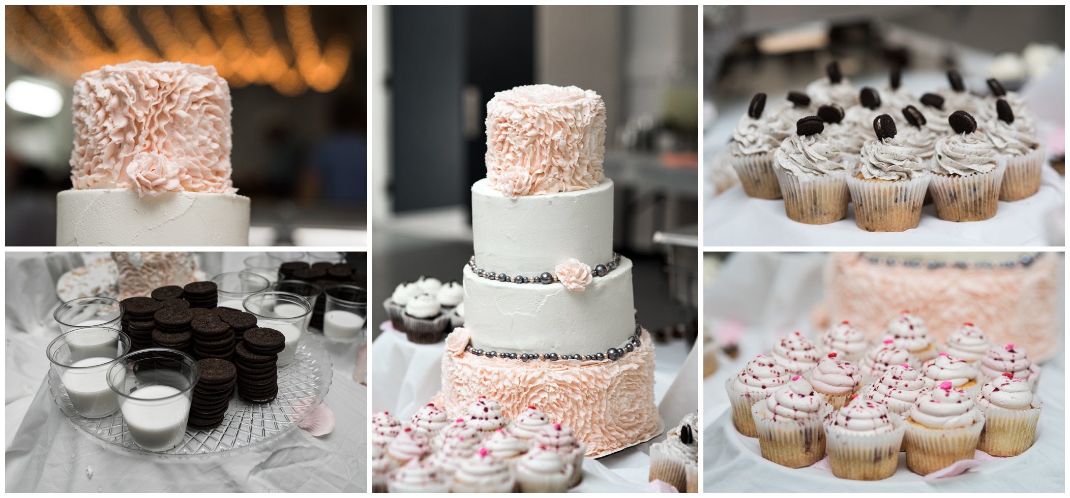 pink and white wedding cake