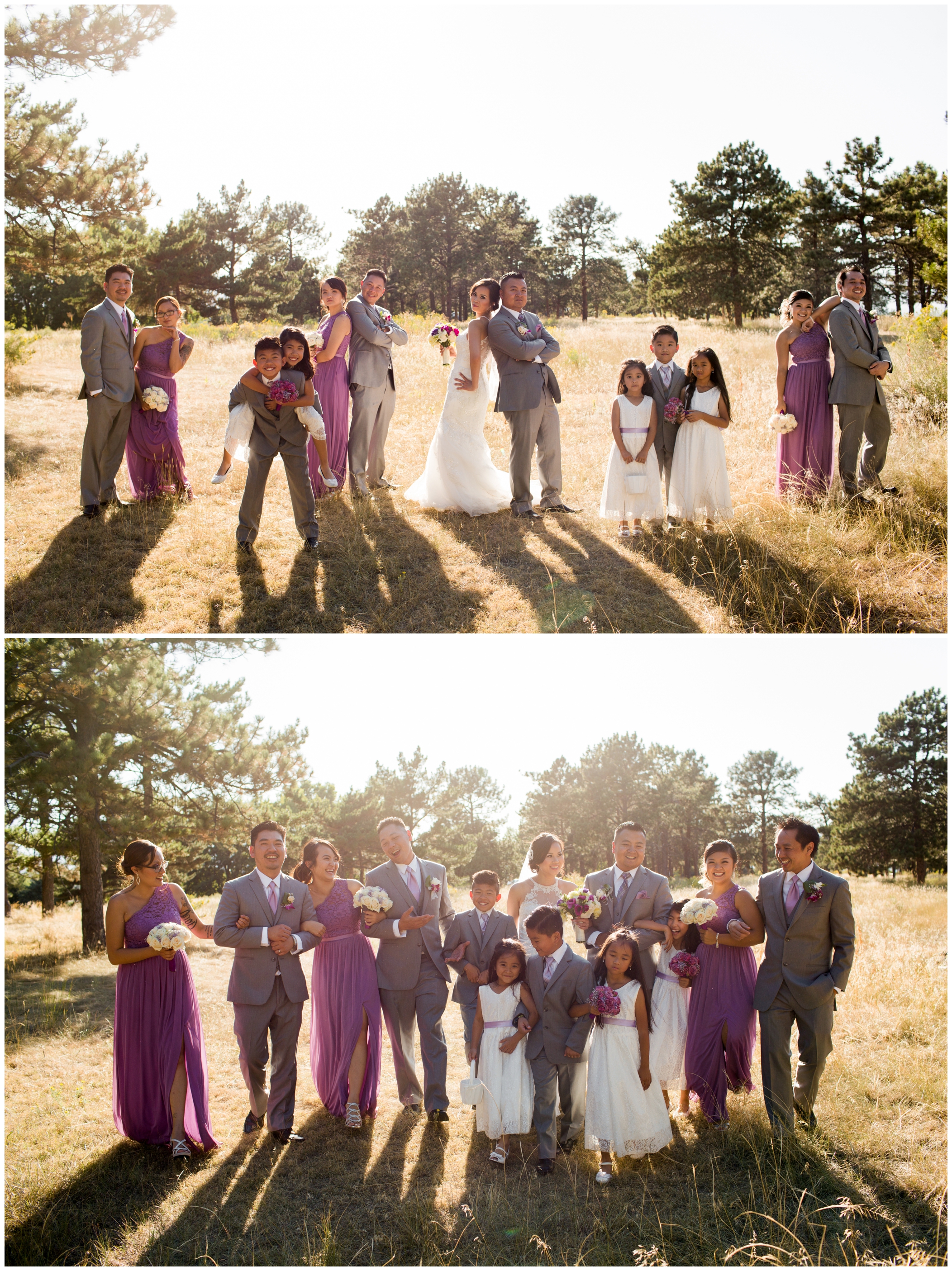 wedding party in lilac and gray in Denver 