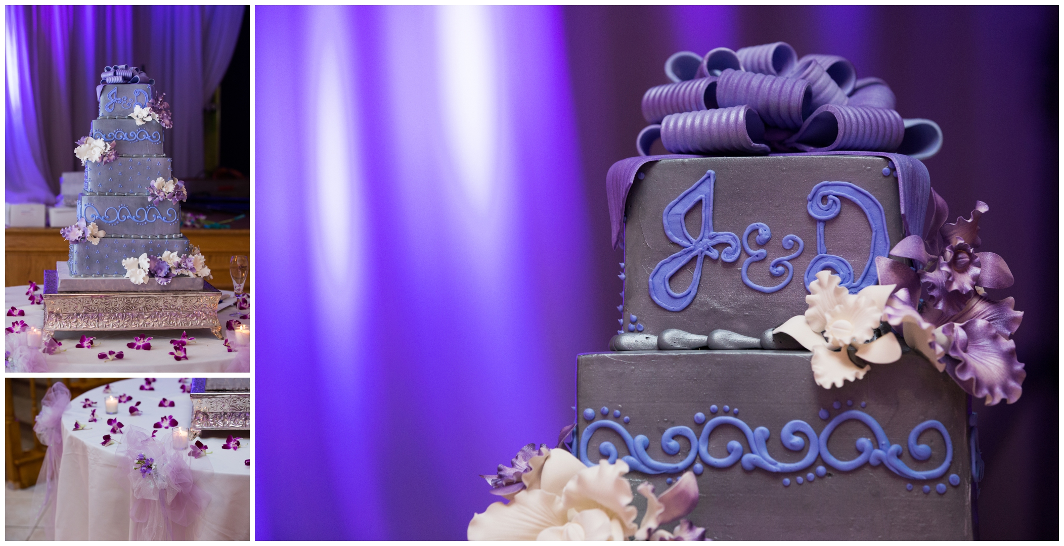 gray and purple wedding cake