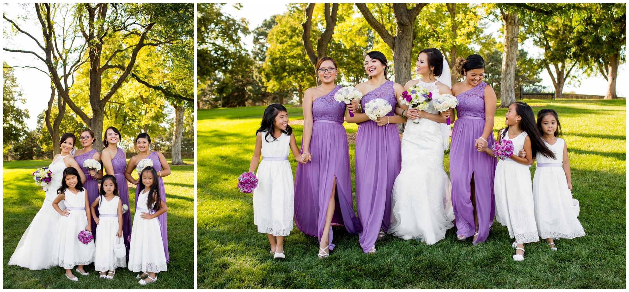 bridesmaids in lilac dresses at Denver wedding
