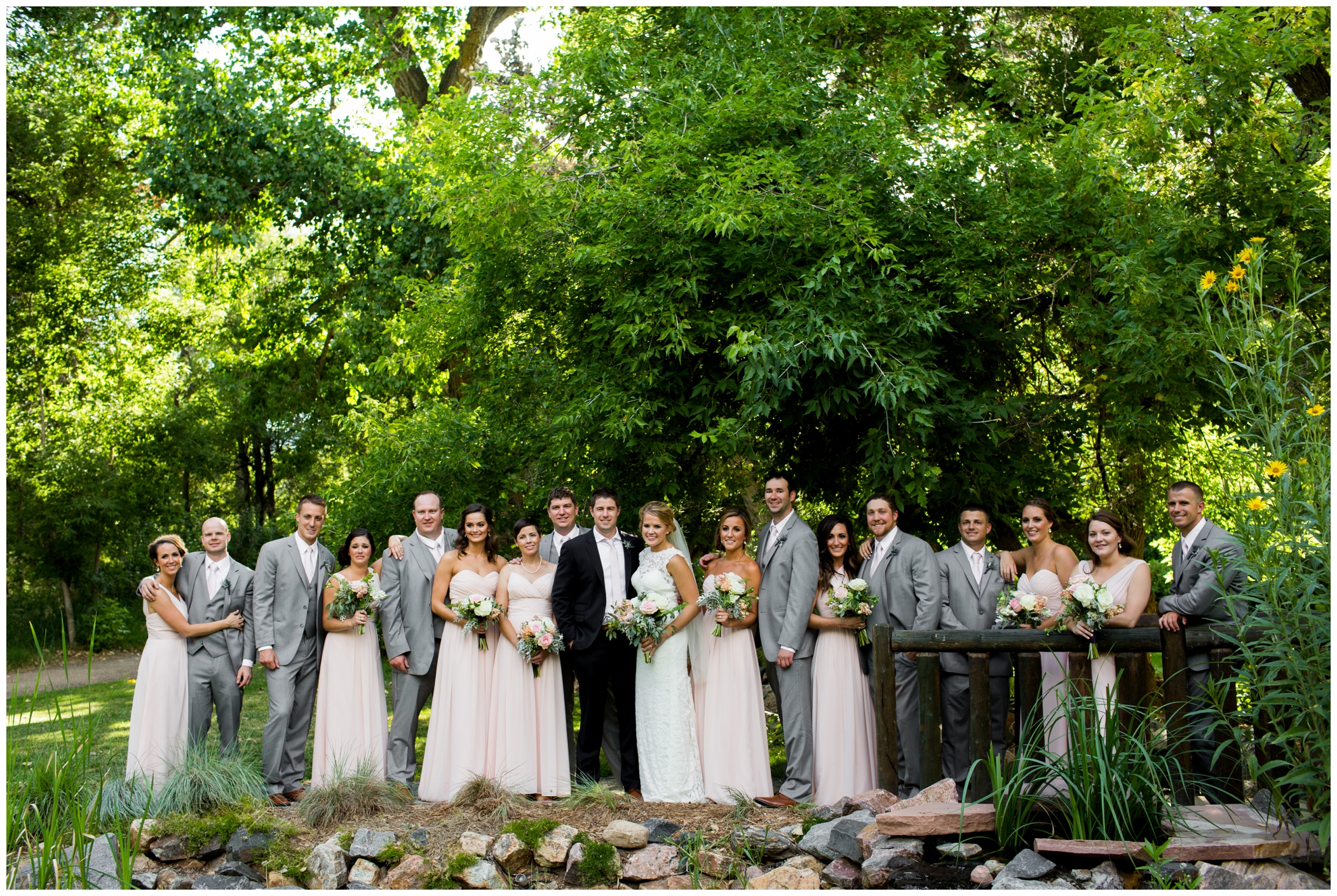 gray and pink wedding party attire 