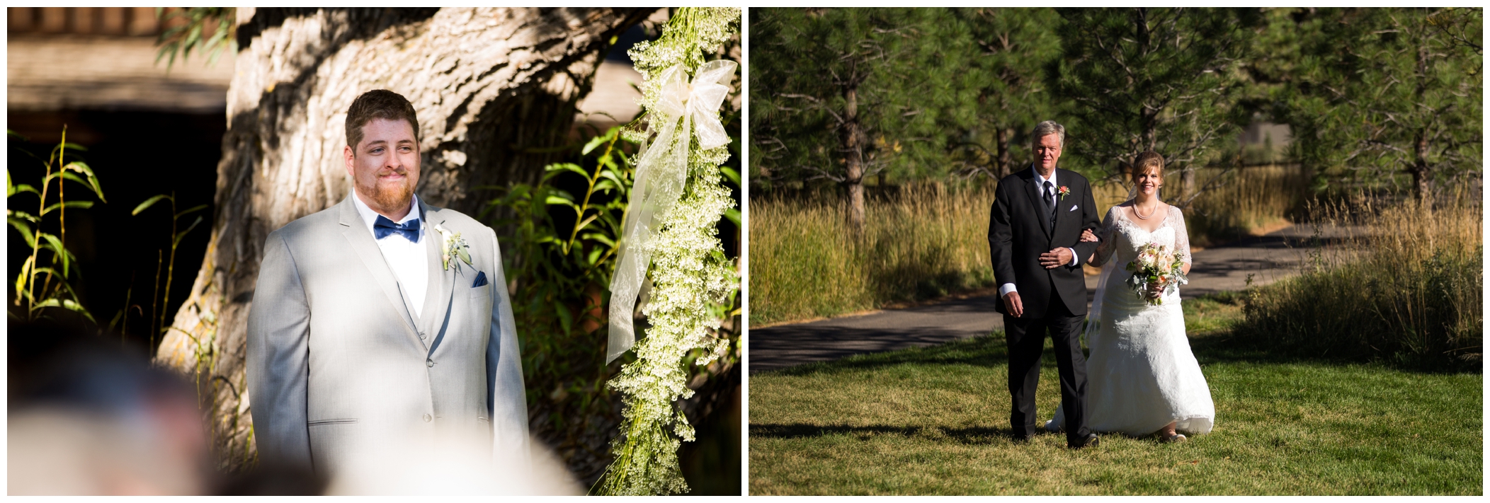 bride walking down the aisle at Spruce Mountain Ranch
