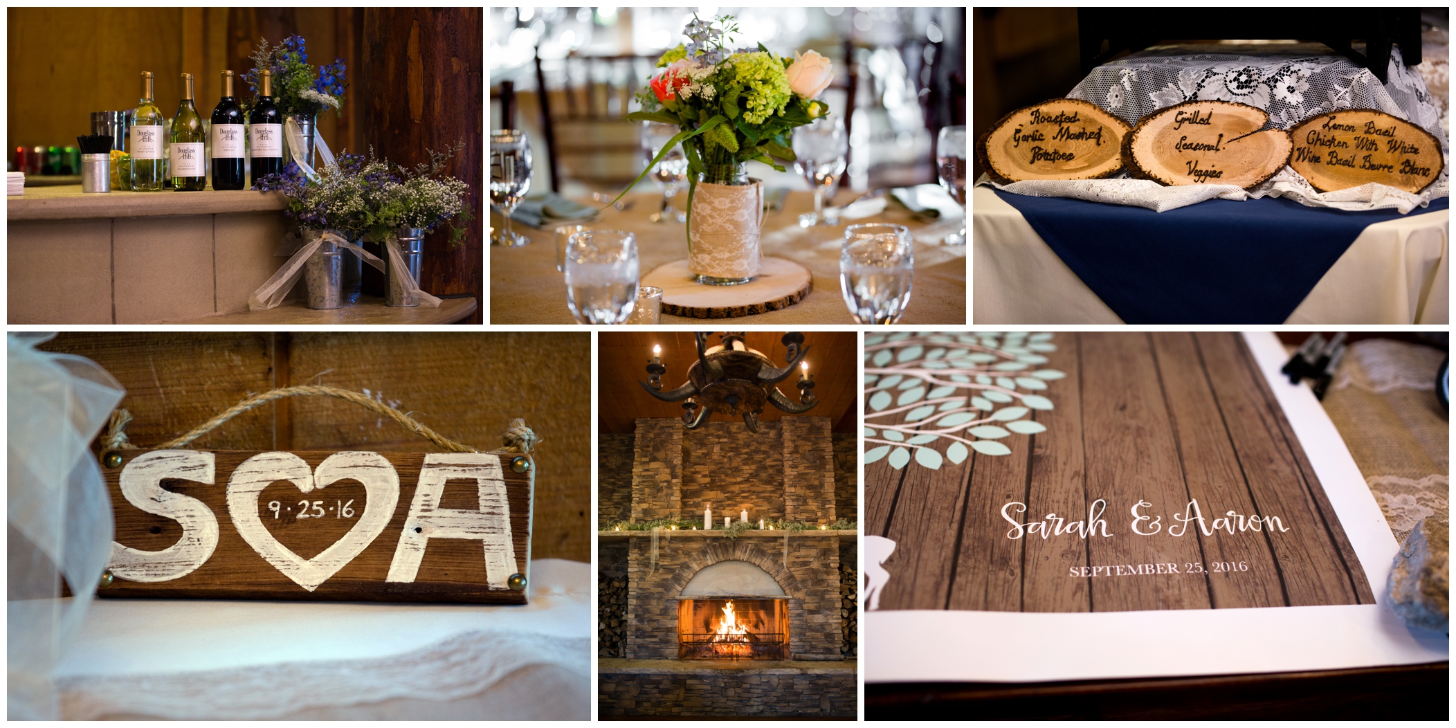 rustic wedding reception details at Spruce Mountain