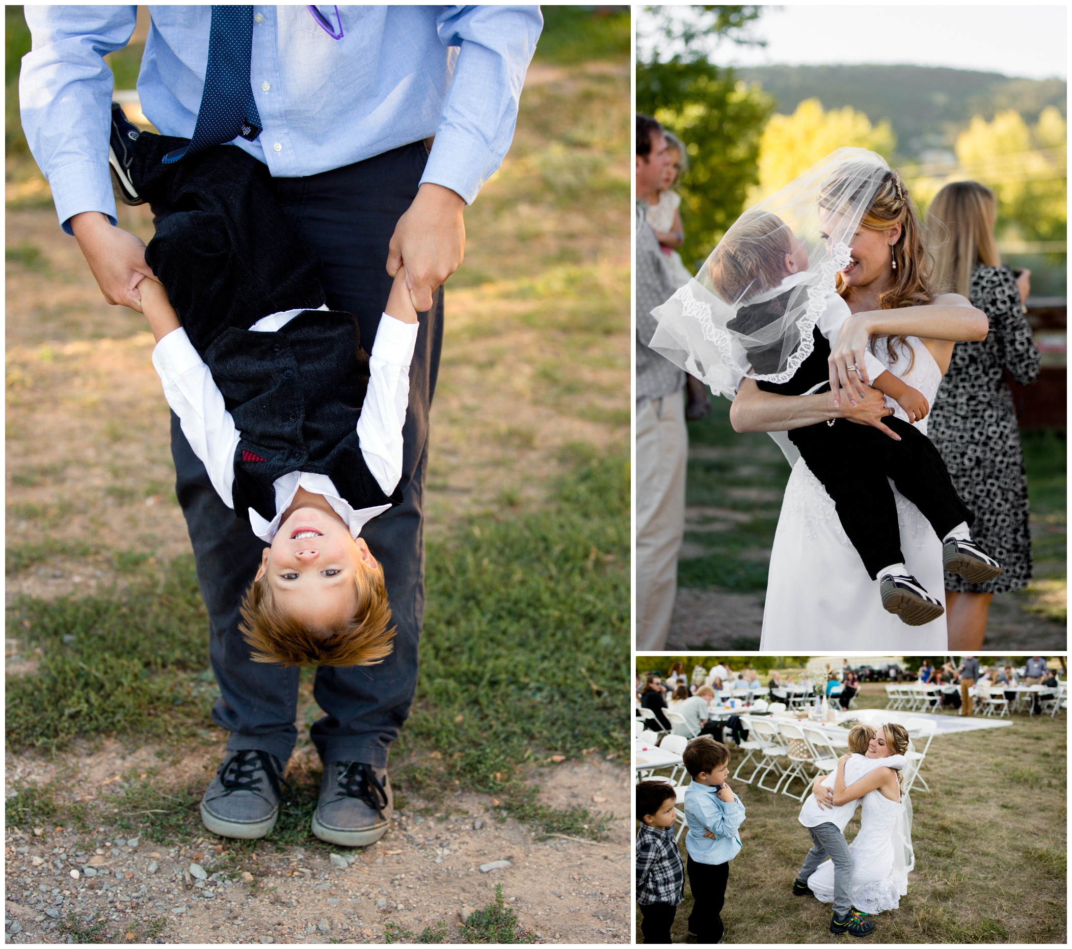 bride with ring bearer at Longmont wedding 