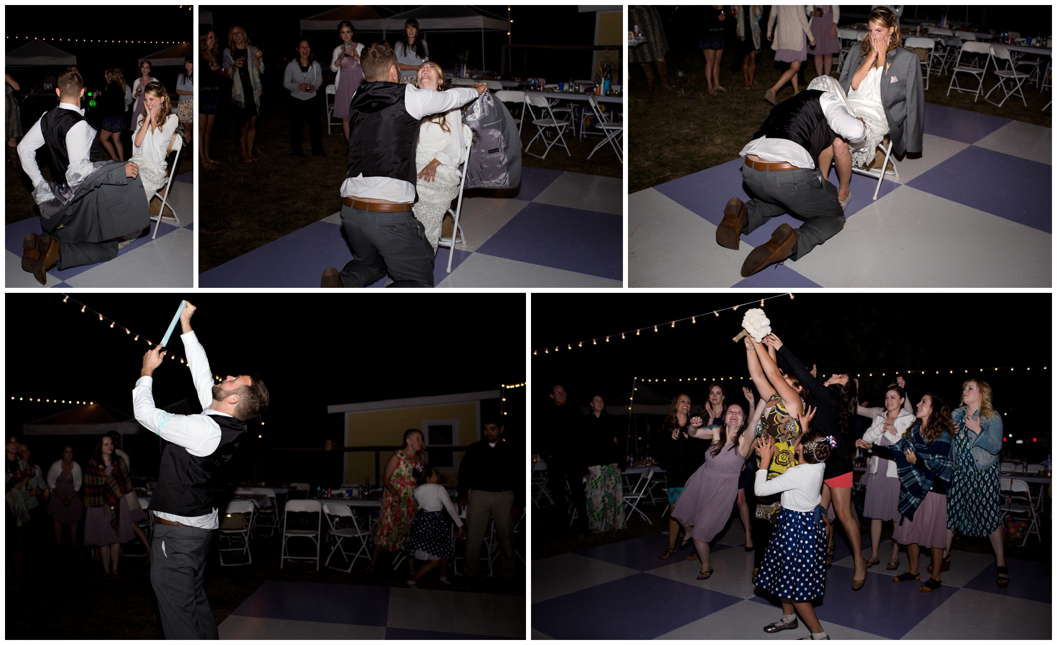 wedding garter toss at Longmont reception 
