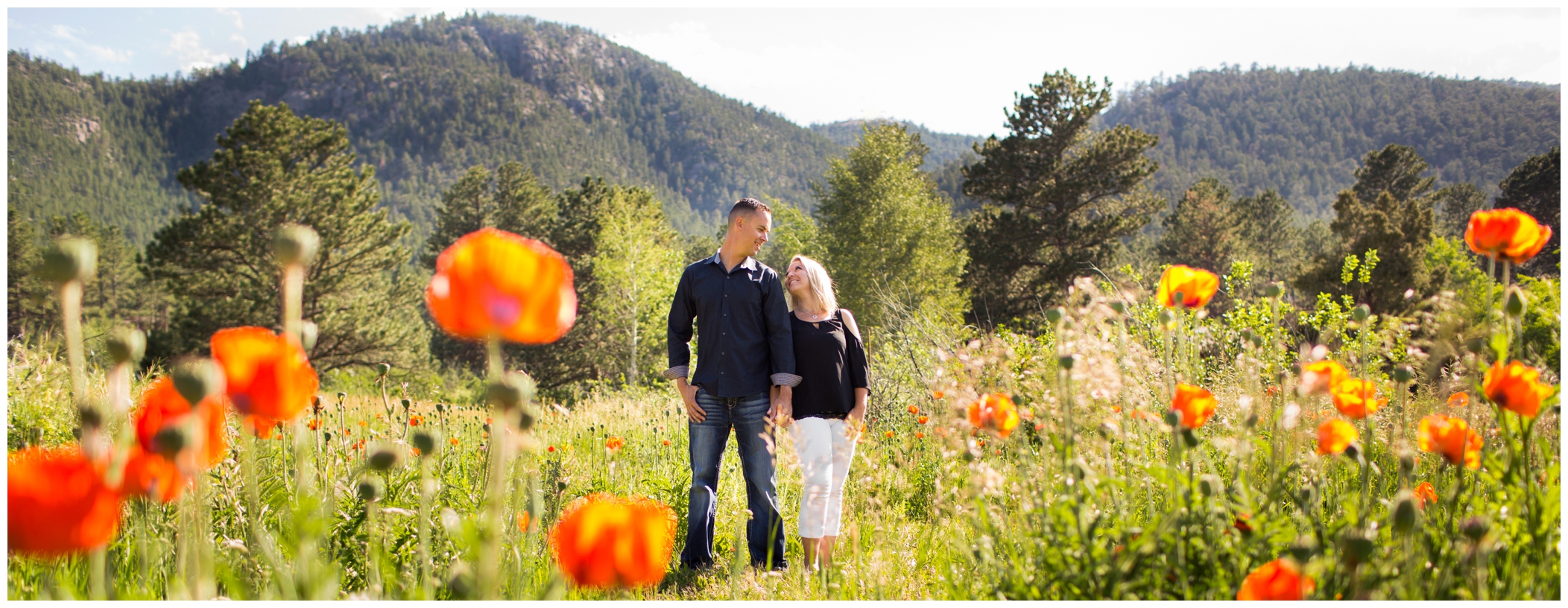 Colorado engagement photography in poppy field 