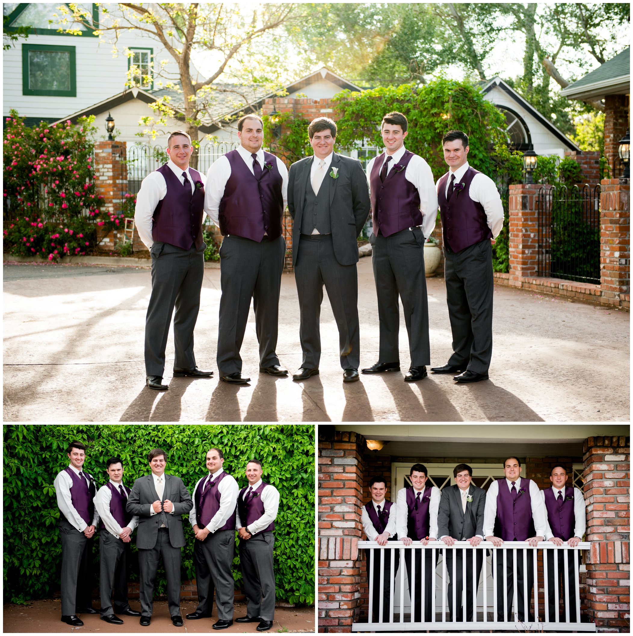 groomsmen in purple vests 