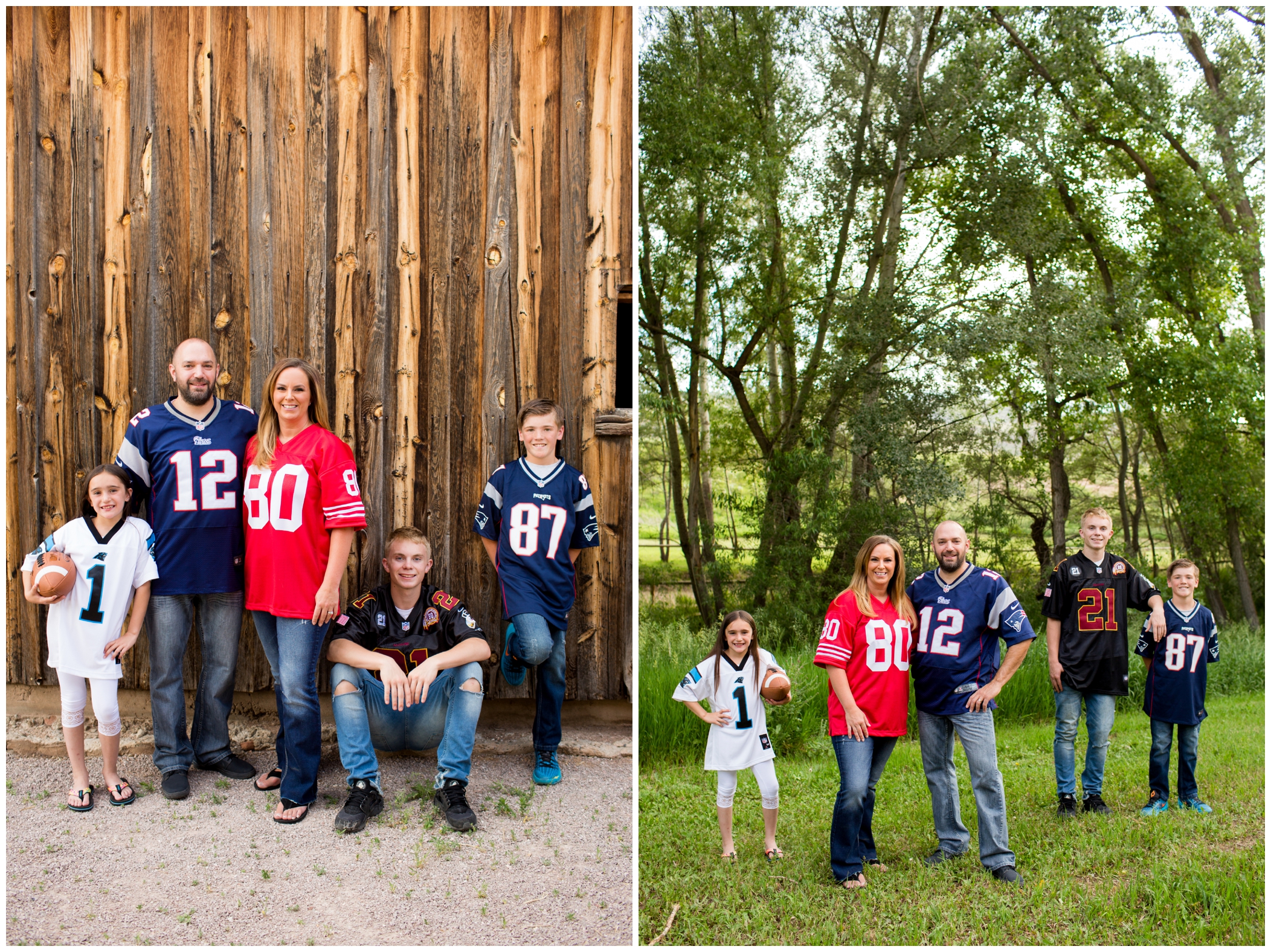 family photos in football jerseys by Loveland family photographer Plum Pretty Photography 