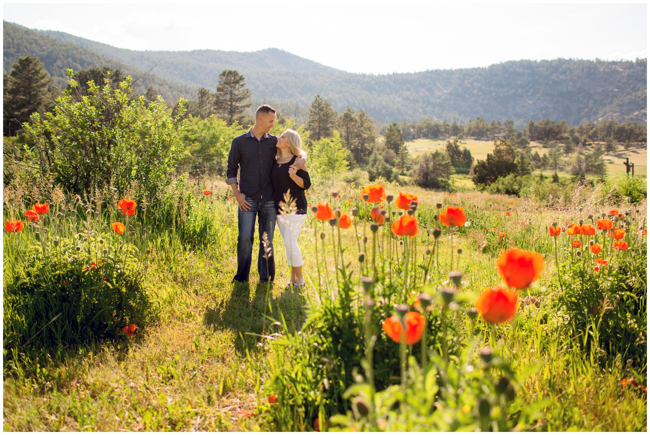 poppy field engagement photos by Colorado wedding photographer Plum Pretty Photography 