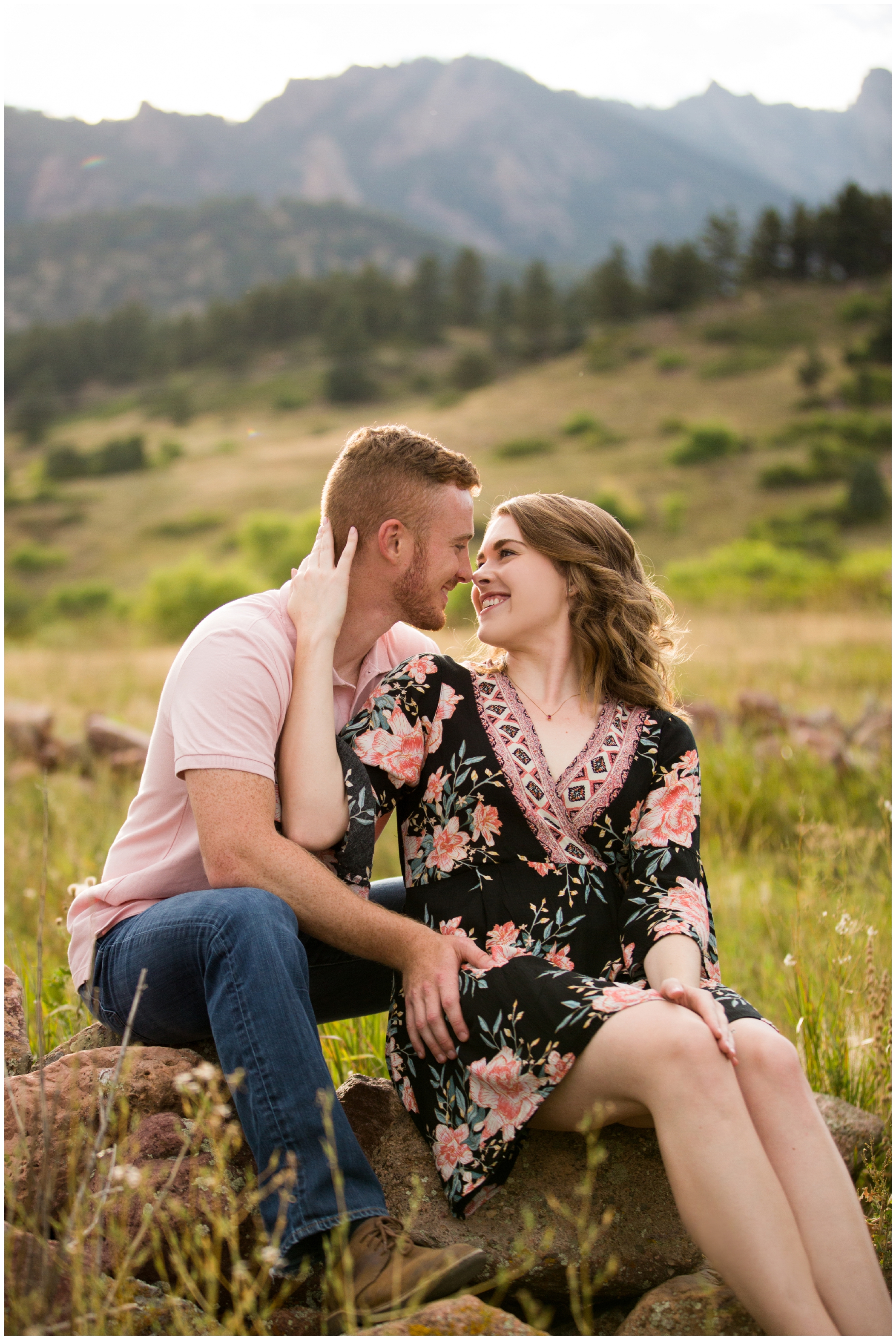 colorful Boulder engagement pictures at South Mesa Trail