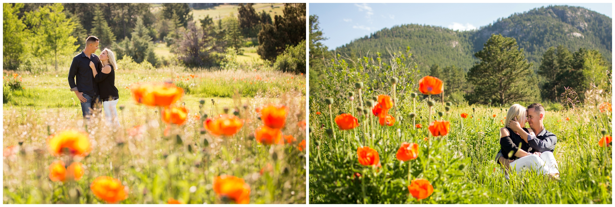 flower field engagement photos in Estes Park Colorado 