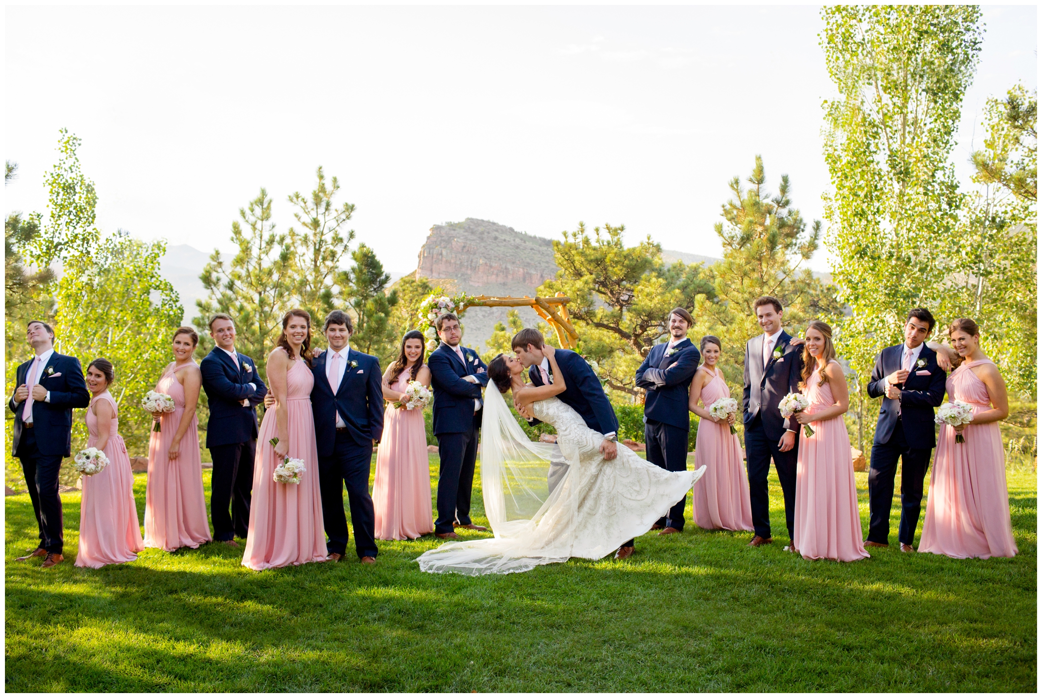 wedding party in pink and navy 