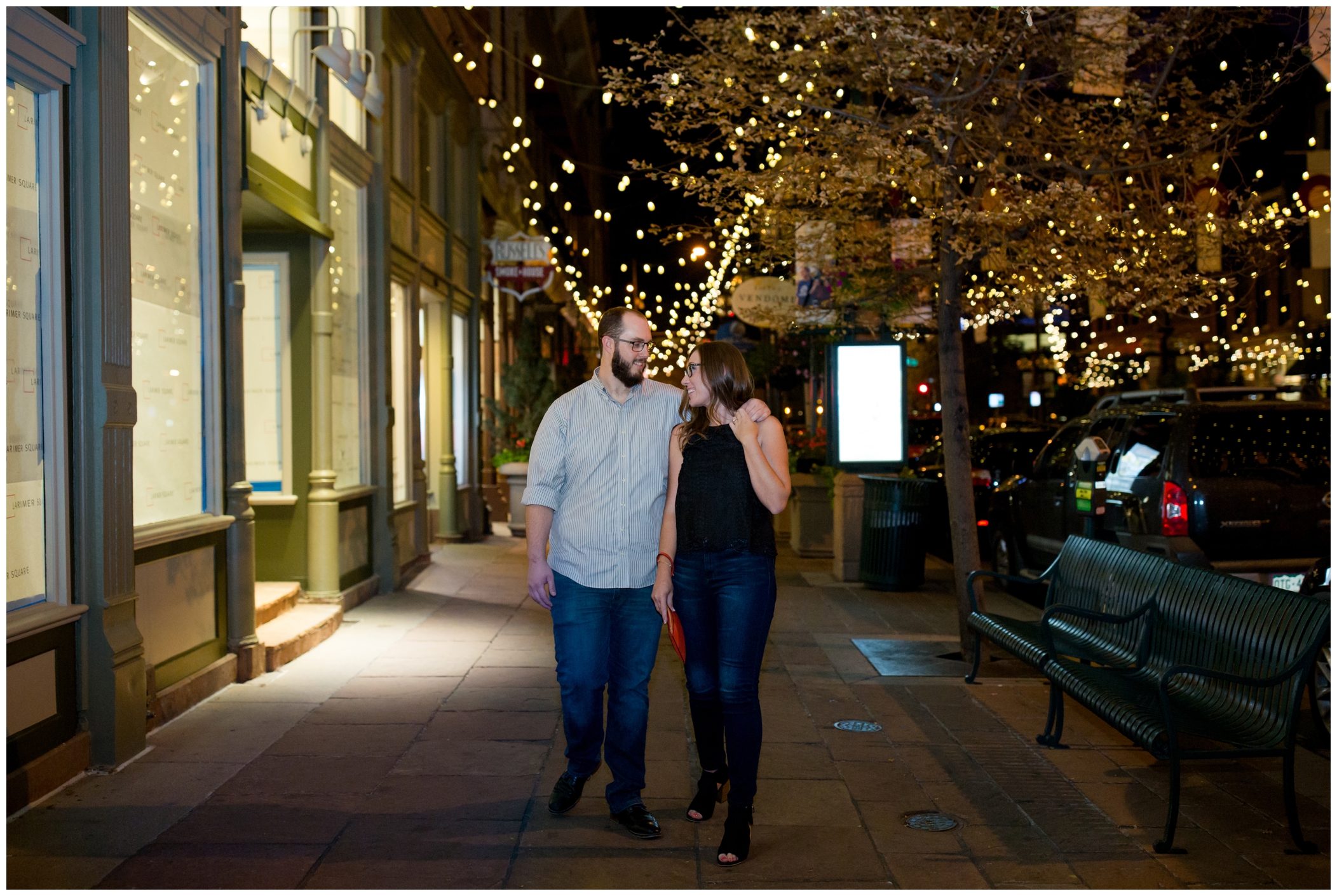 Denver Colorado engagement pictures at night 