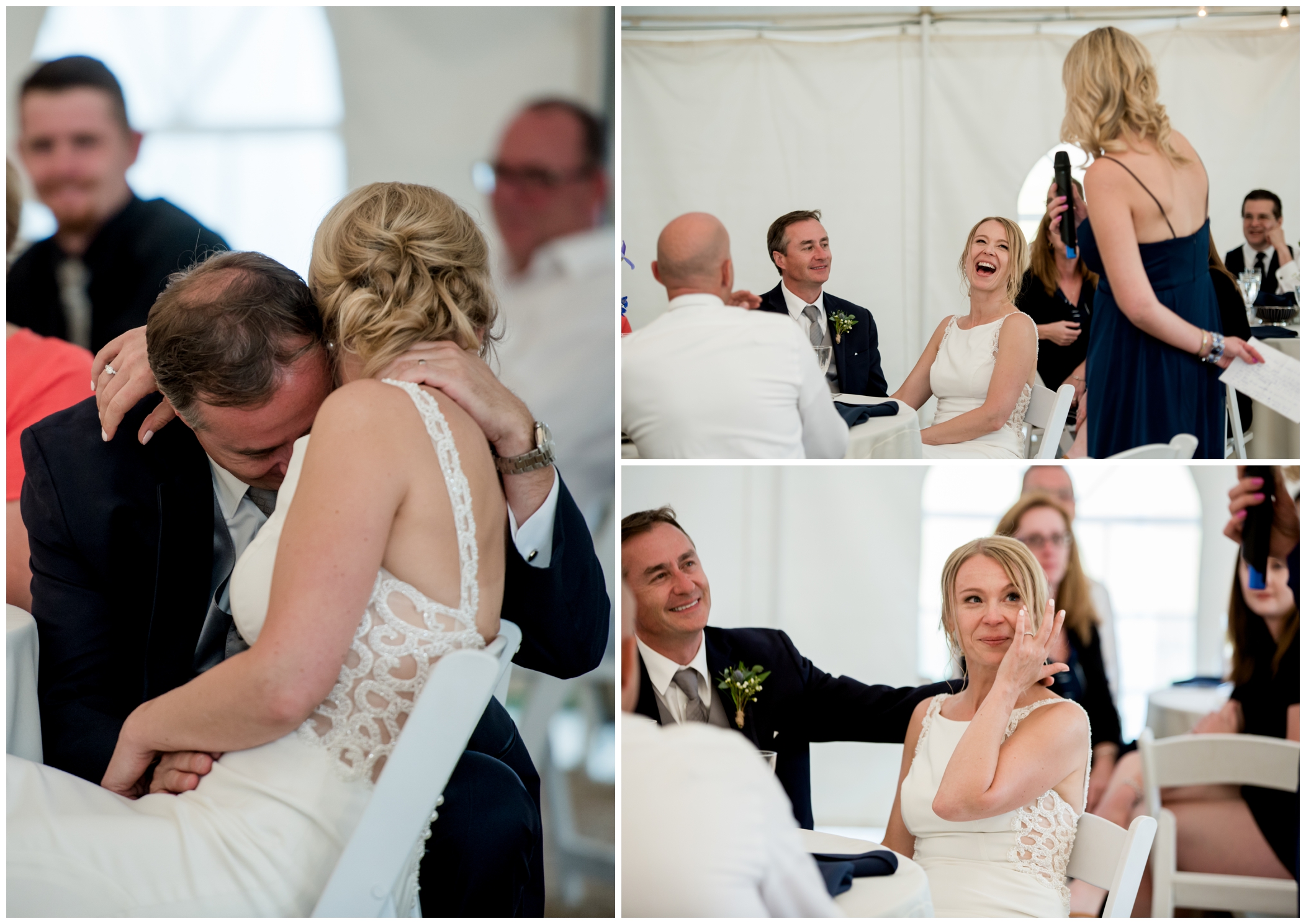 emotional wedding toasts photos by Granby photographer Plum Pretty Photography 