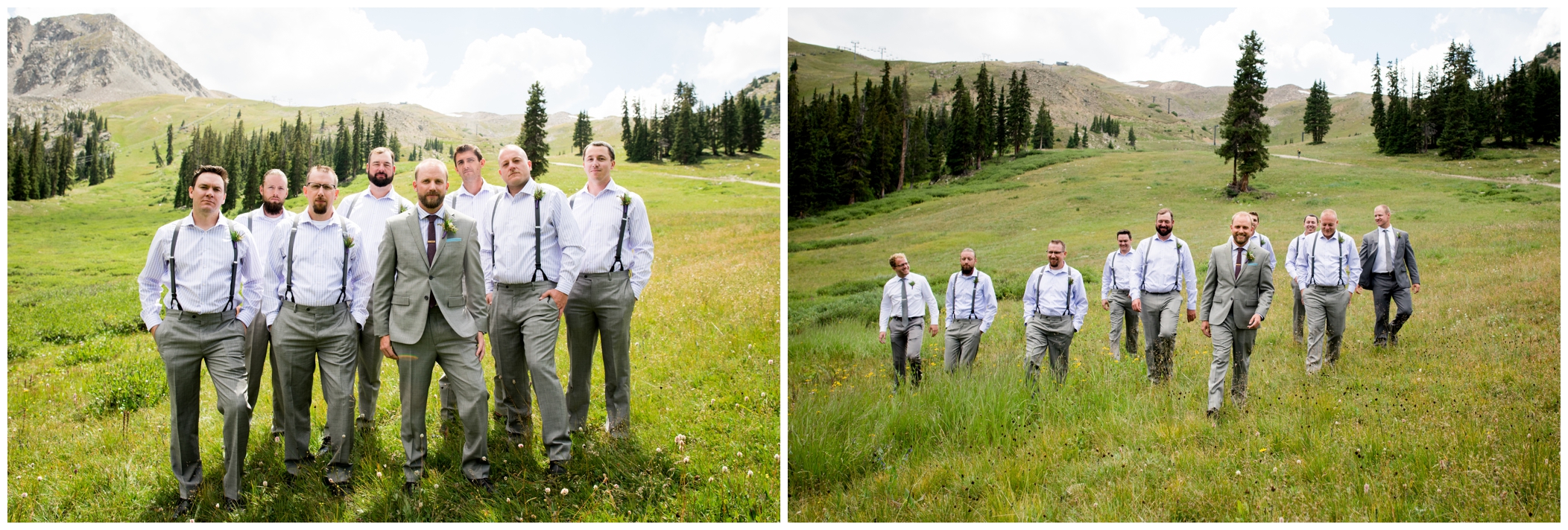 groomsmen in suspenders at Arapahoe Basin Colorado ski resort wedding 
