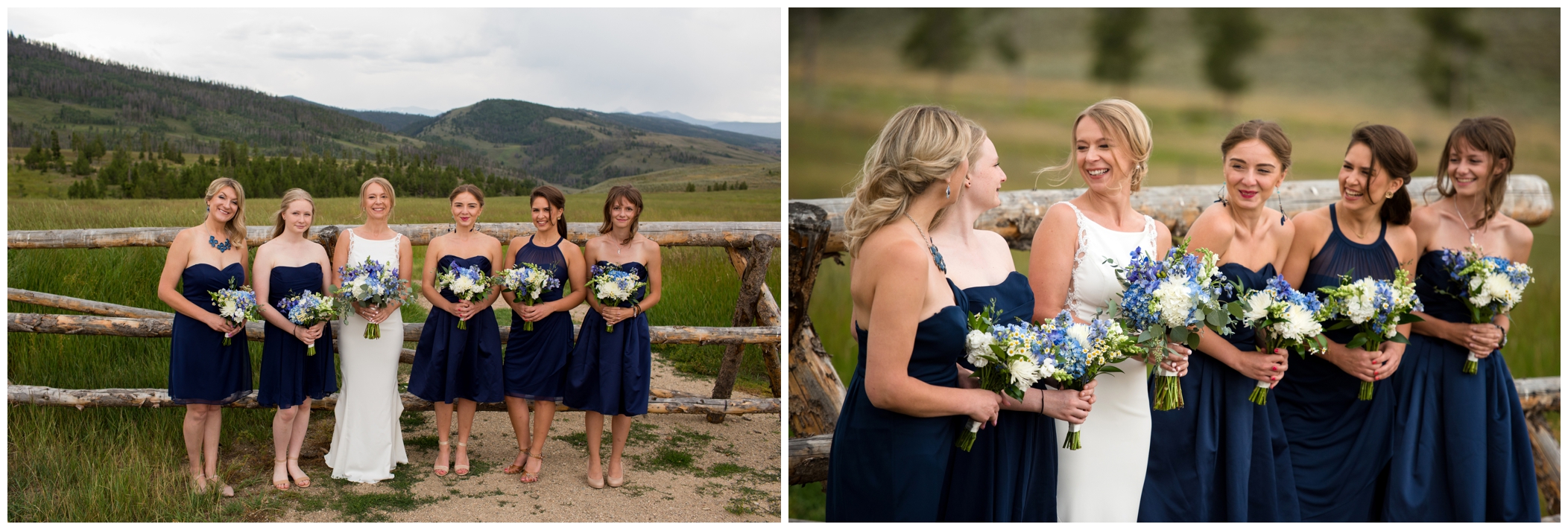 short navy blue bridesmaids dresses at Colorado mountain wedding 
