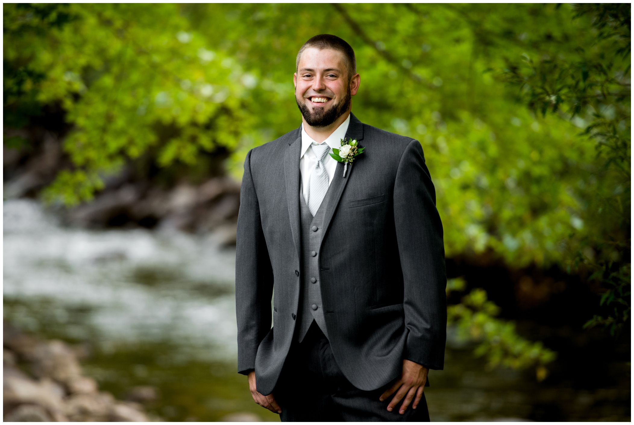 Boulder Colorado groom in gray suit 