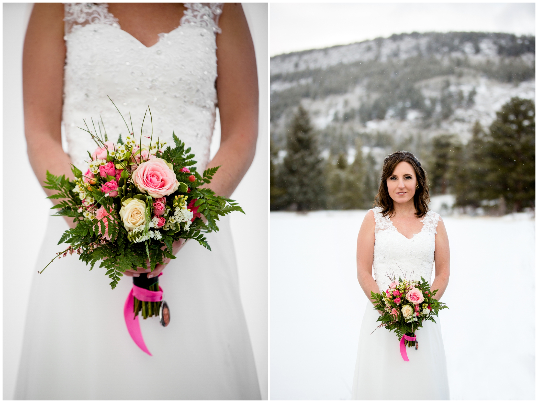 Colorado winter bride at Sprague Lake Estes Park 