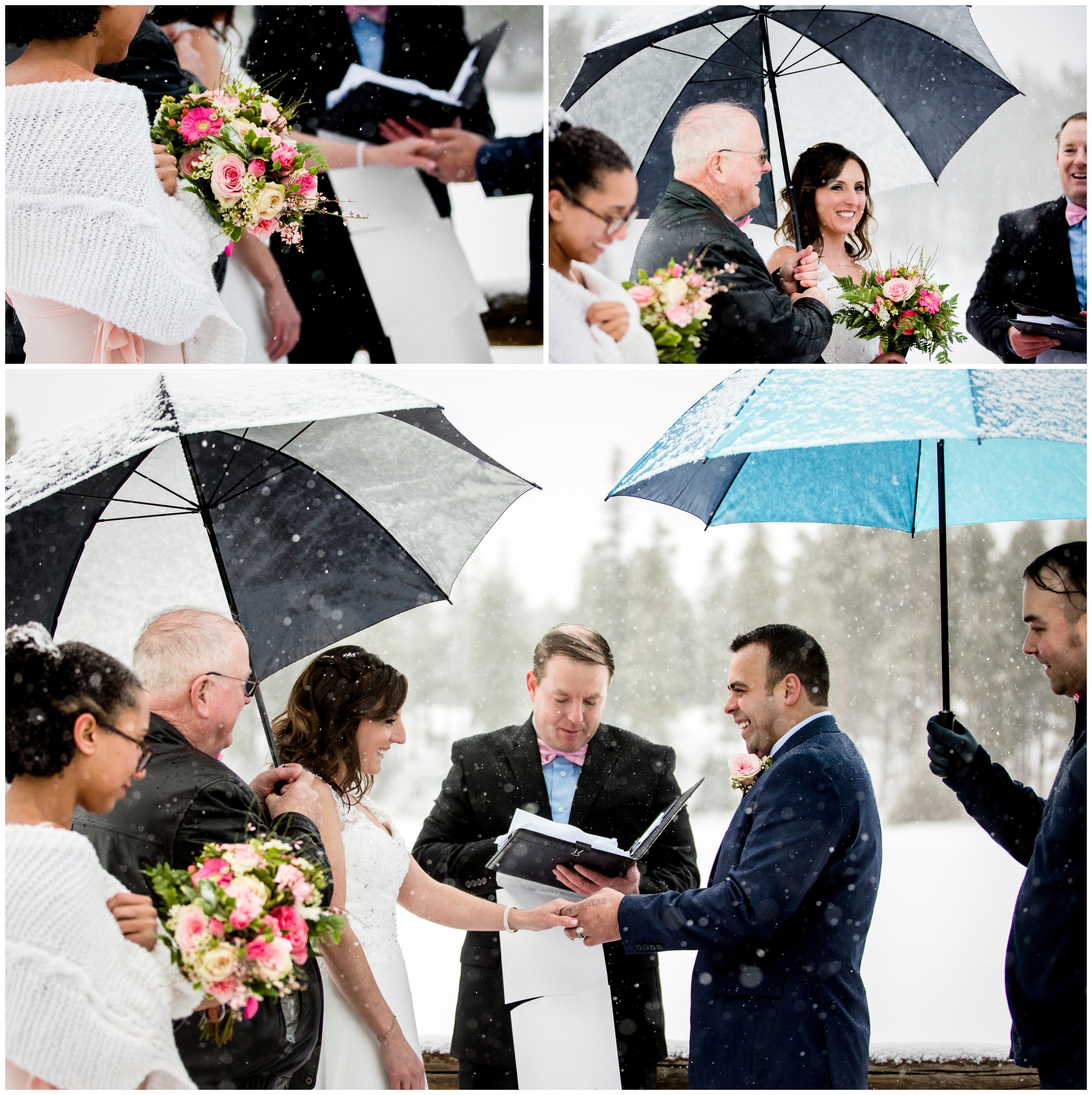 winter wedding ceremony at Sprague Lake RMNP 