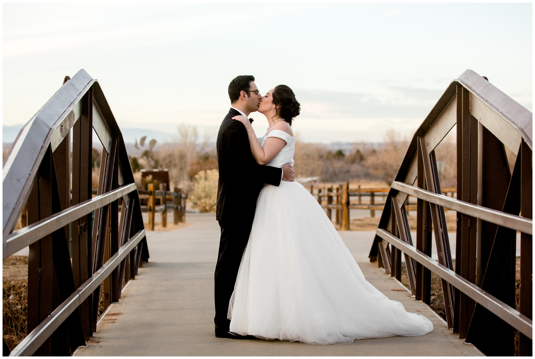 Denver Colorado winter wedding photographs on a bridge 