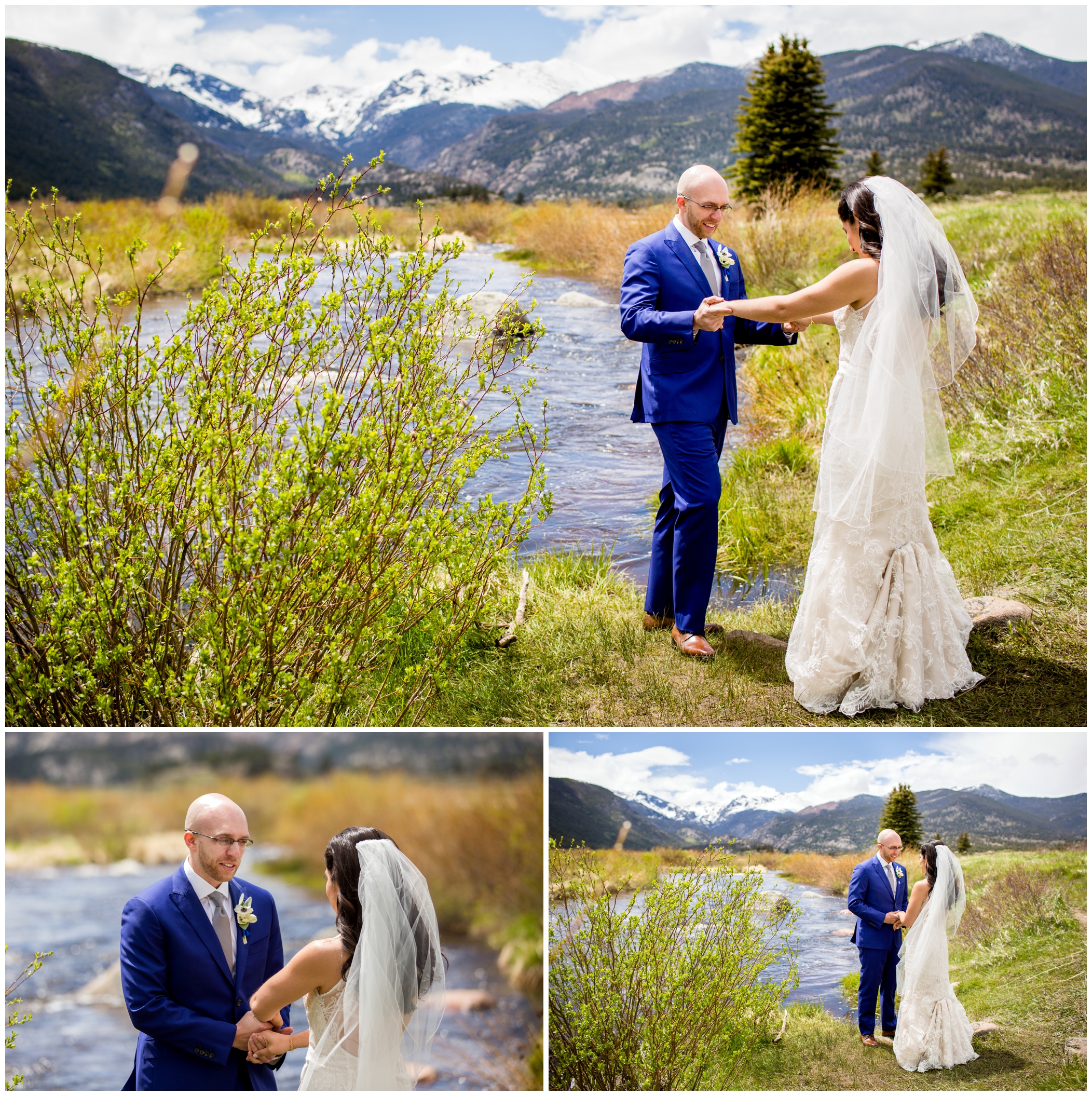 Estes Park wedding first look in Rocky Mountain National Park 