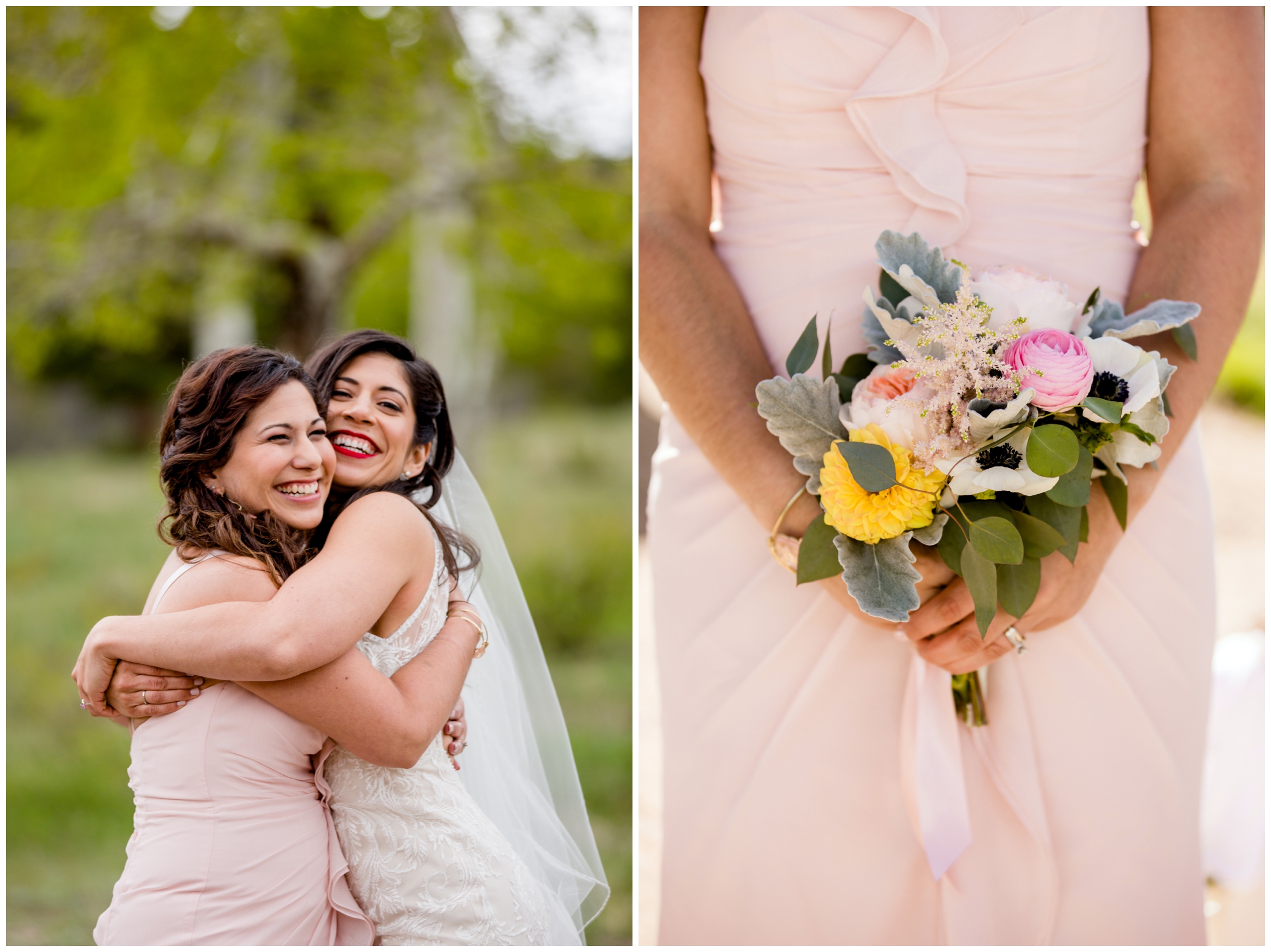 light pink bridesmaids dresses at mary's lake colorado wedding
