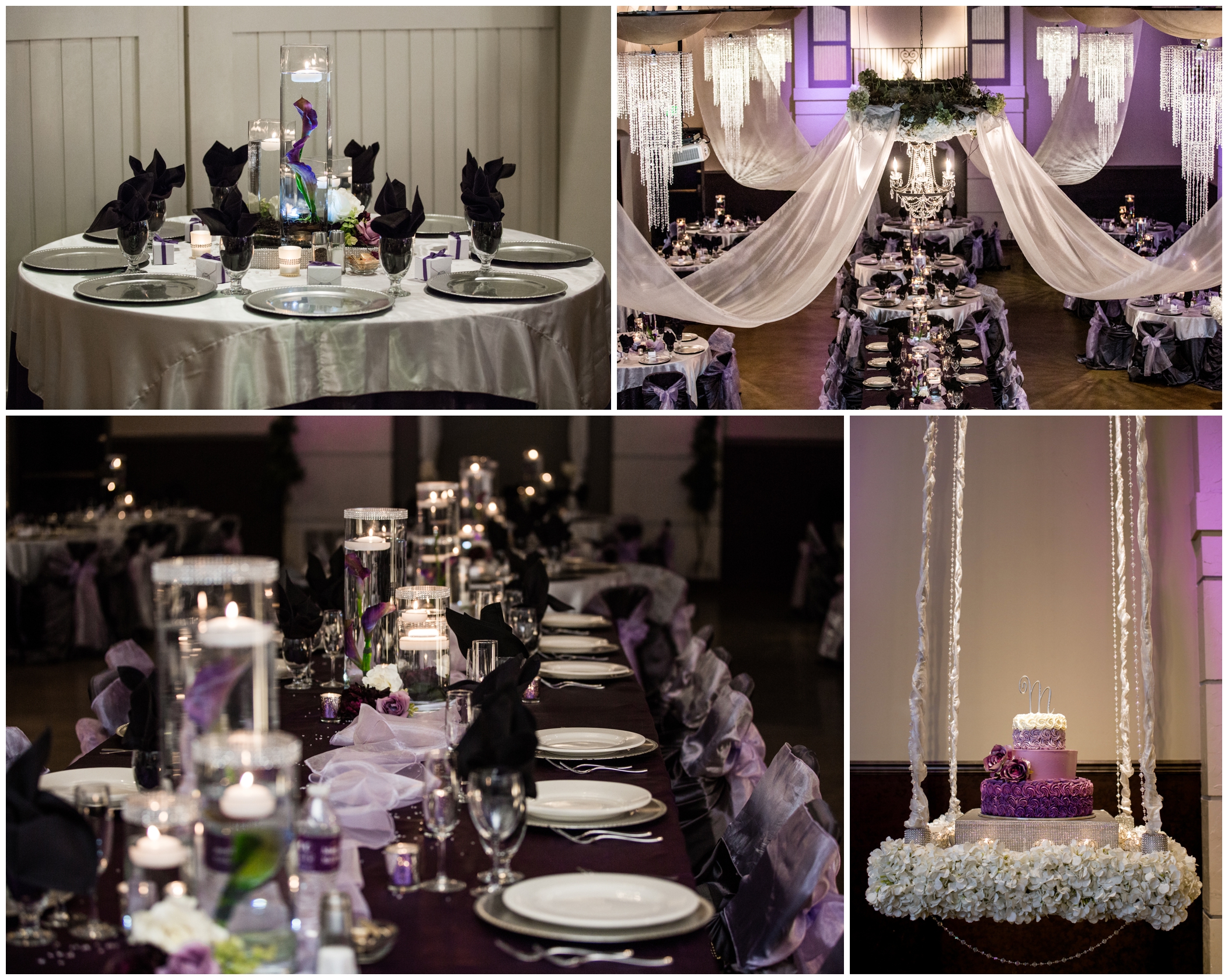 sparkly glam wedding with purple decor at Brighton Colorado wedding