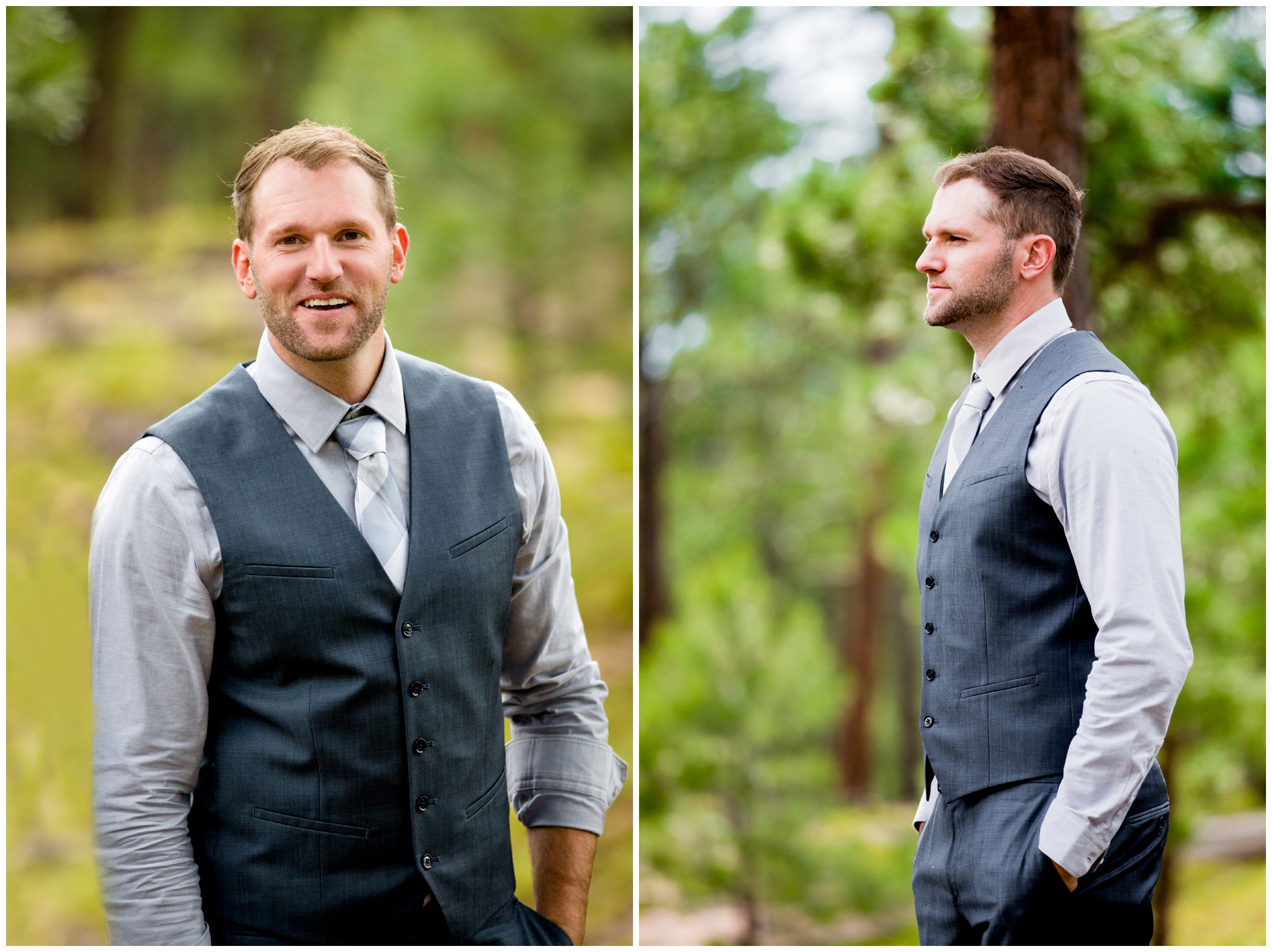 Colorado groom in casual wedding attire vest