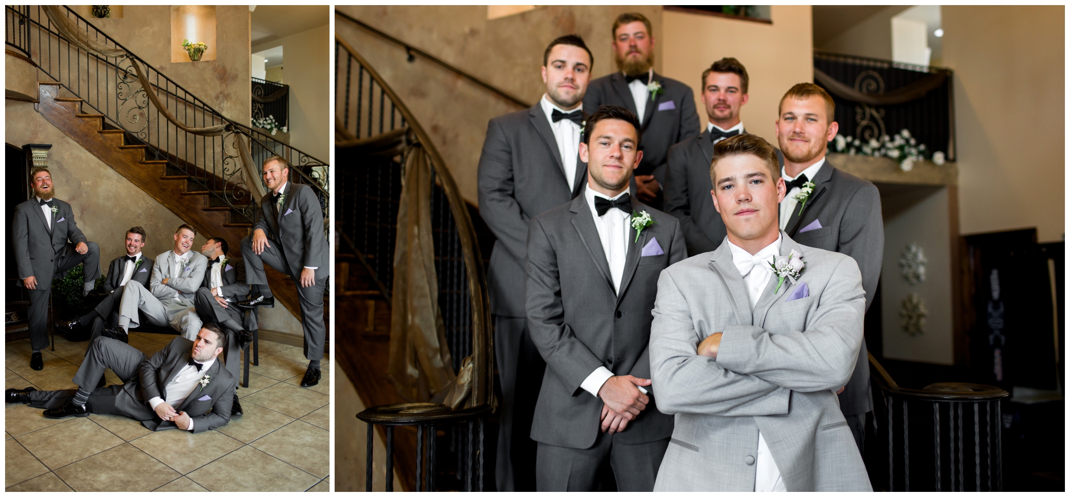 funny groomsmen photos on staircase 