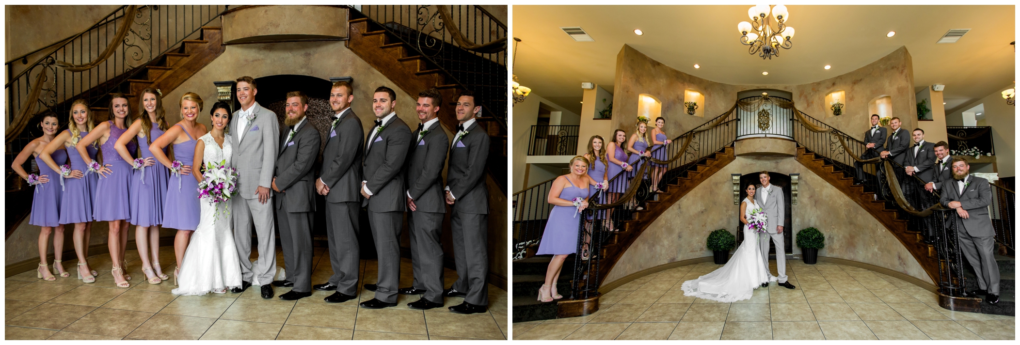 bridal party in light purple and gray at Colorado wedding 