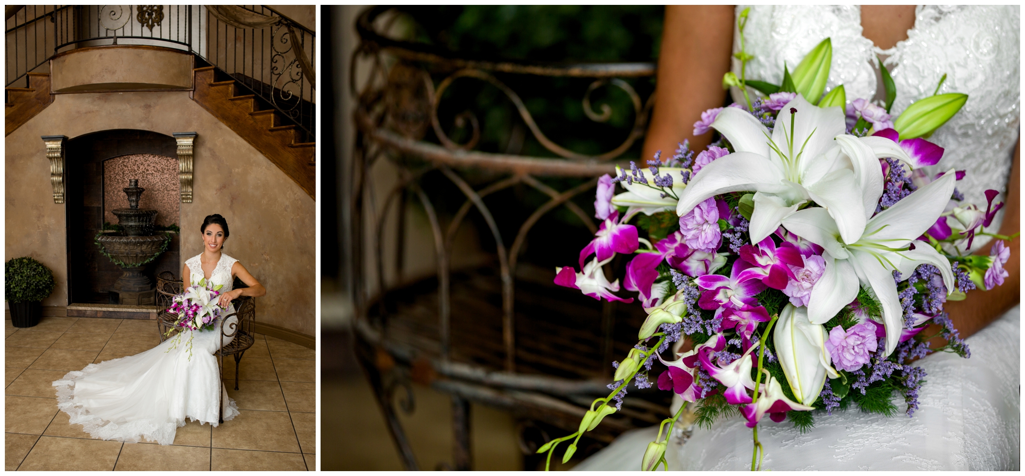 Bella Sera Colorado bride with lily and orchid wedding bouquet 