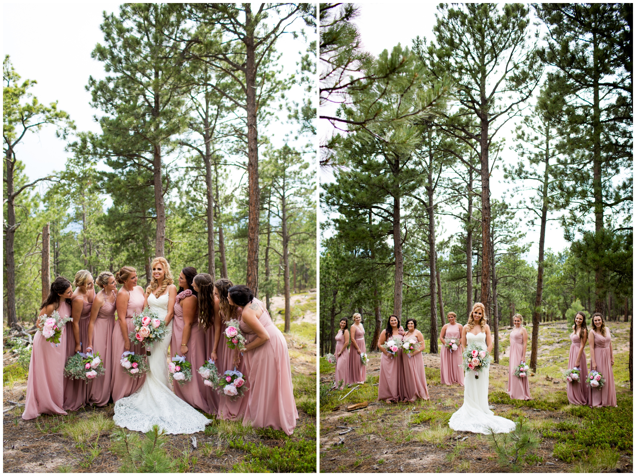 long pink bridesmaids dresses at Monument Colorado wedding 