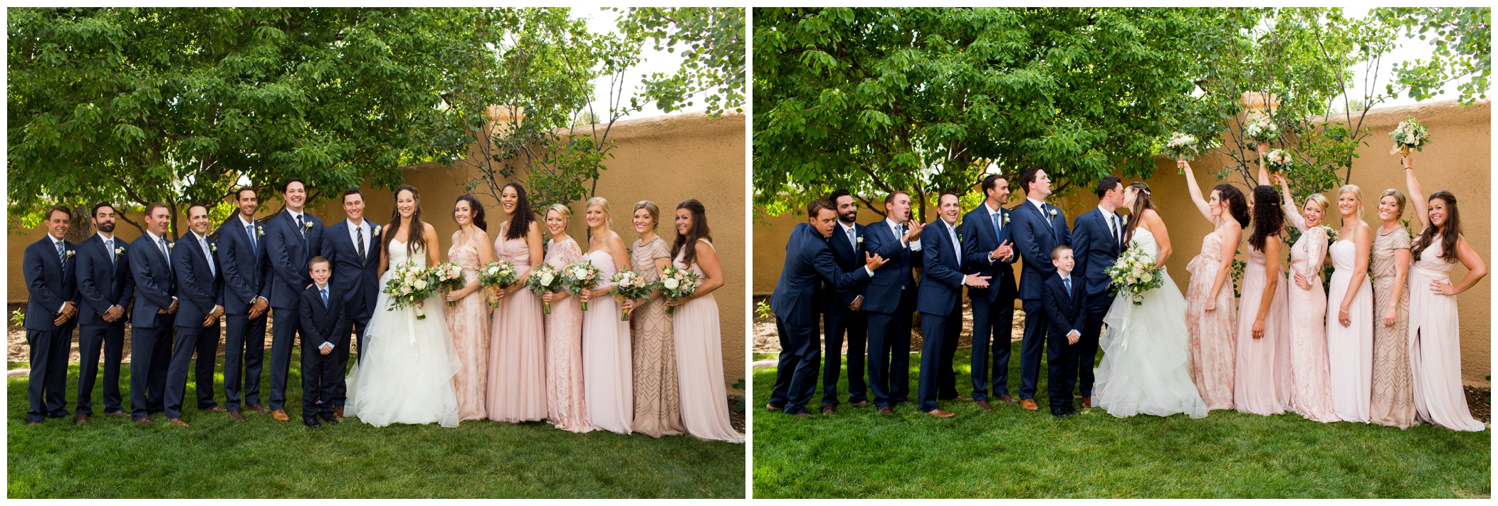 blue and pink wedding party at Villa Parker Colorado during the summer