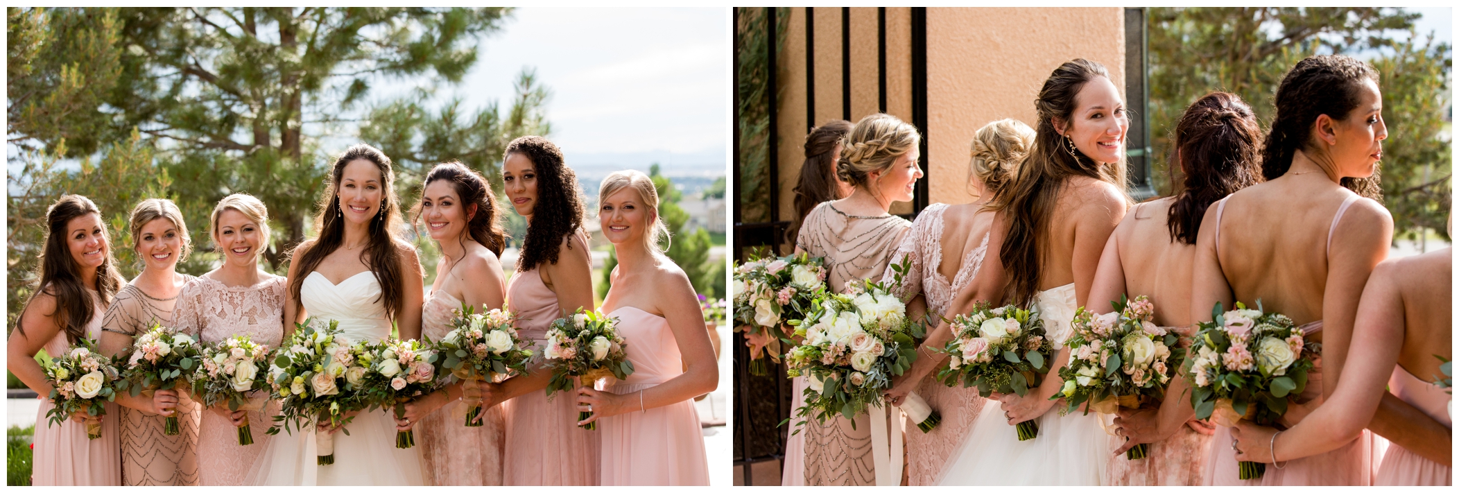 bridesmaids in pink at Colorado summer wedding 