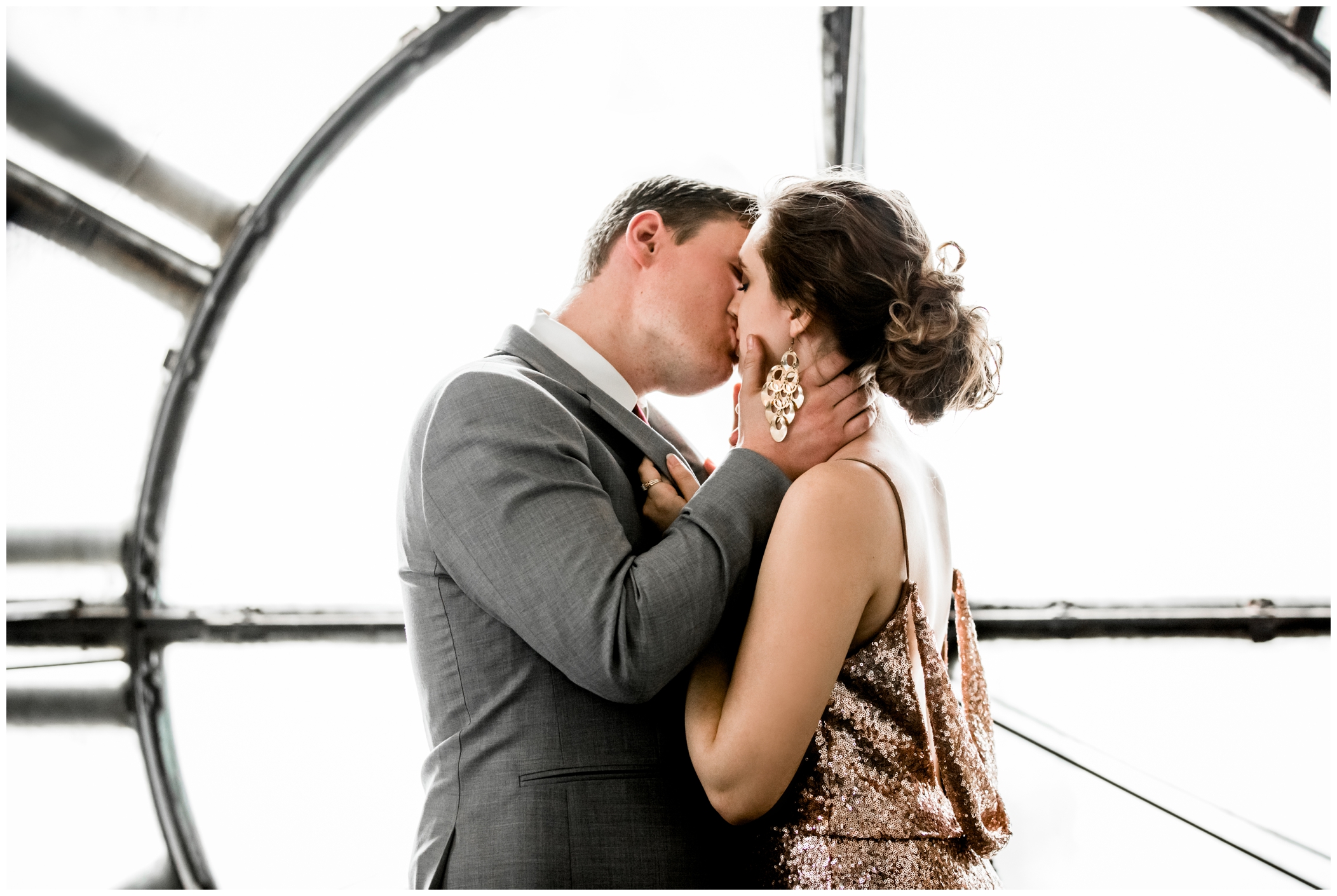 bride and groom kissing at Clock Tower events wedding elopement 