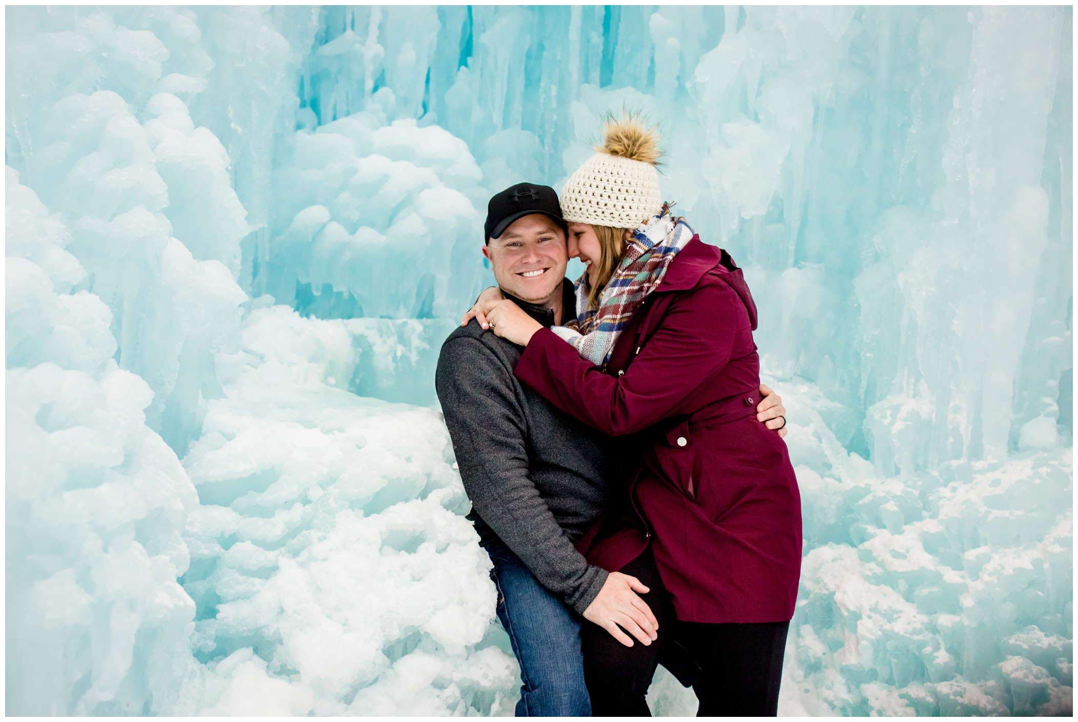 unique Colorado couples portraits at the Dillon Ice Castles during winter 