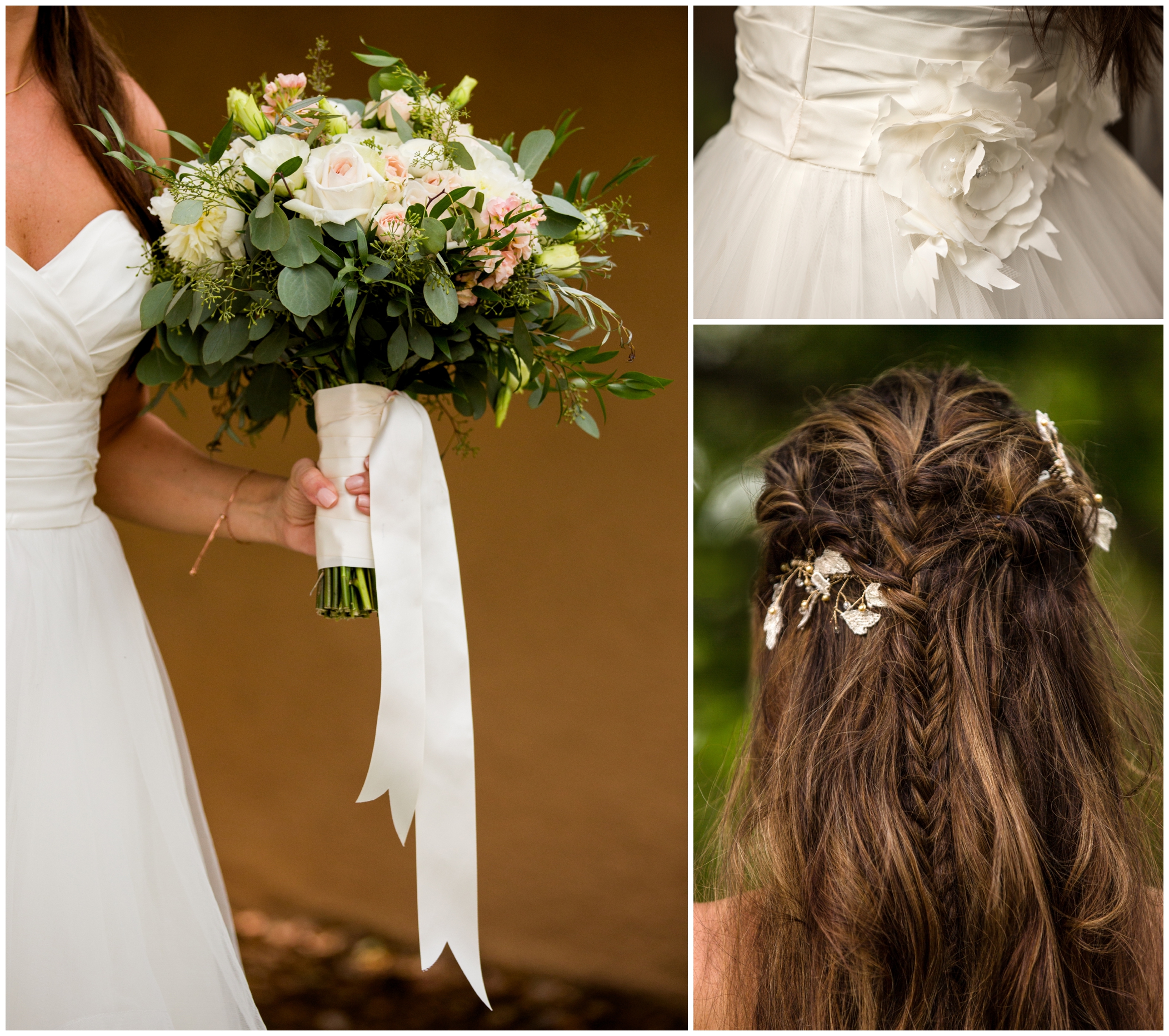 fishtail braid bridal hair at Colorado wedding 