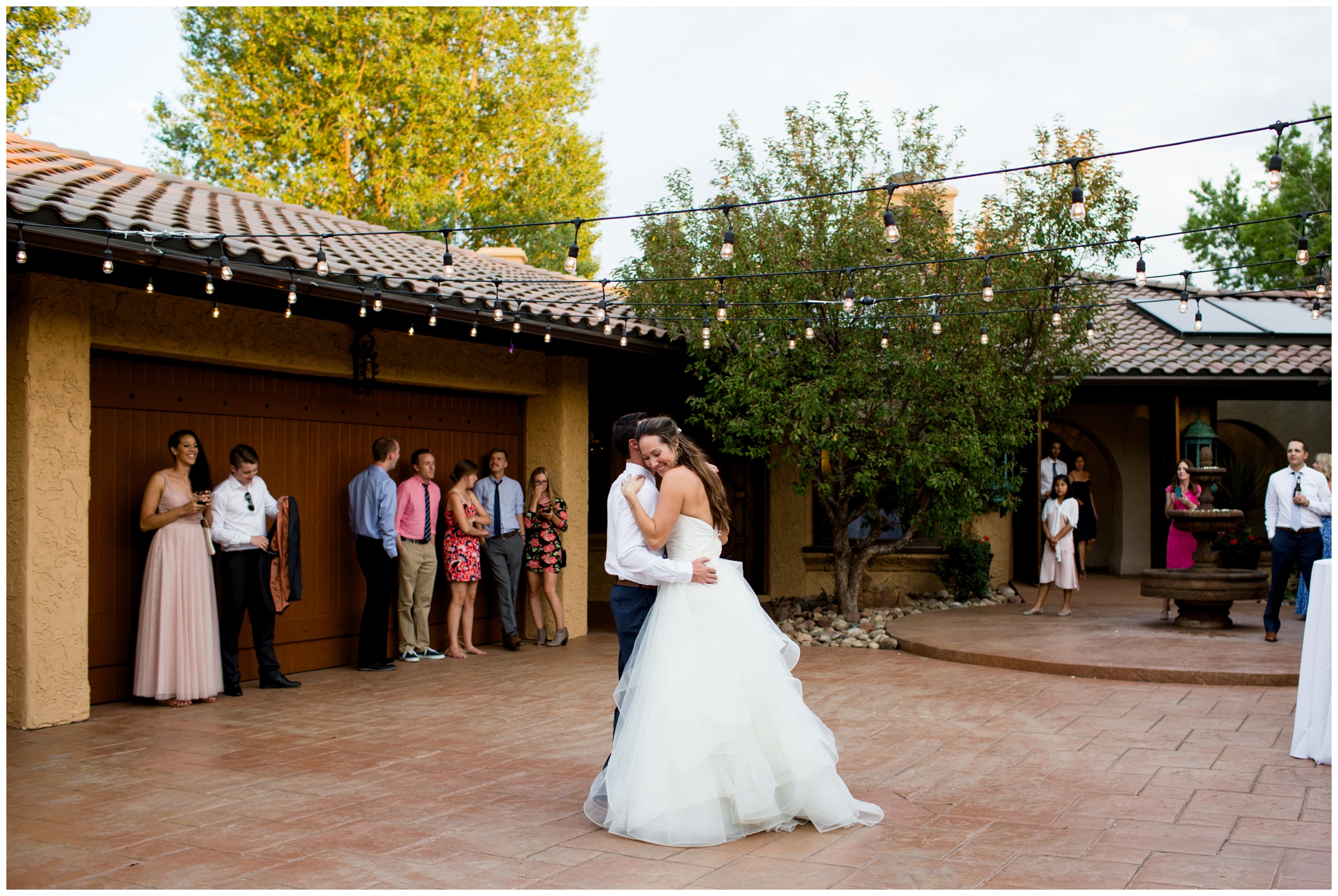 first dance in the courtyard at Villa Parker Colorado 