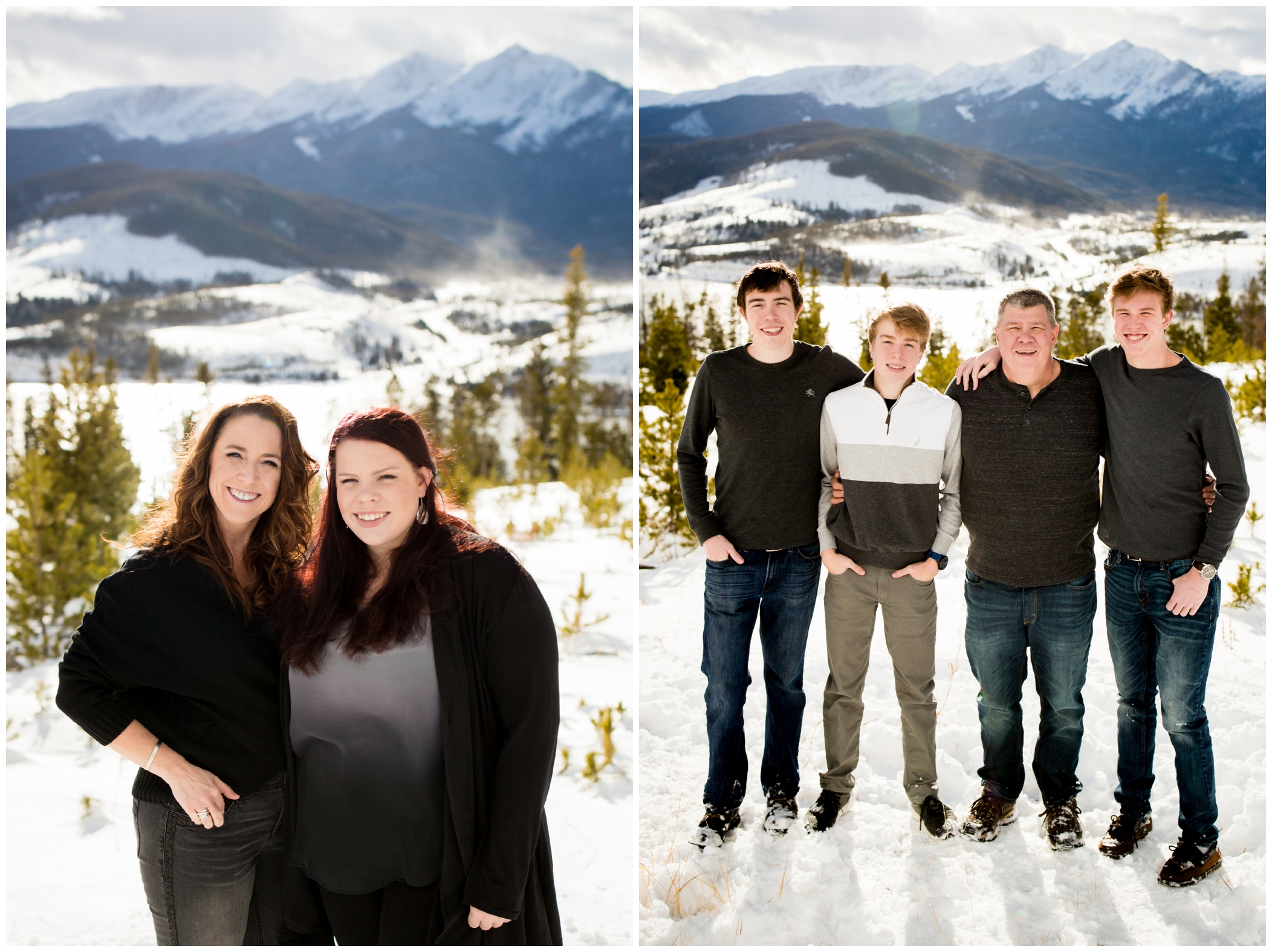 adult siblings posing for Breckenridge Colorado winter family photos 