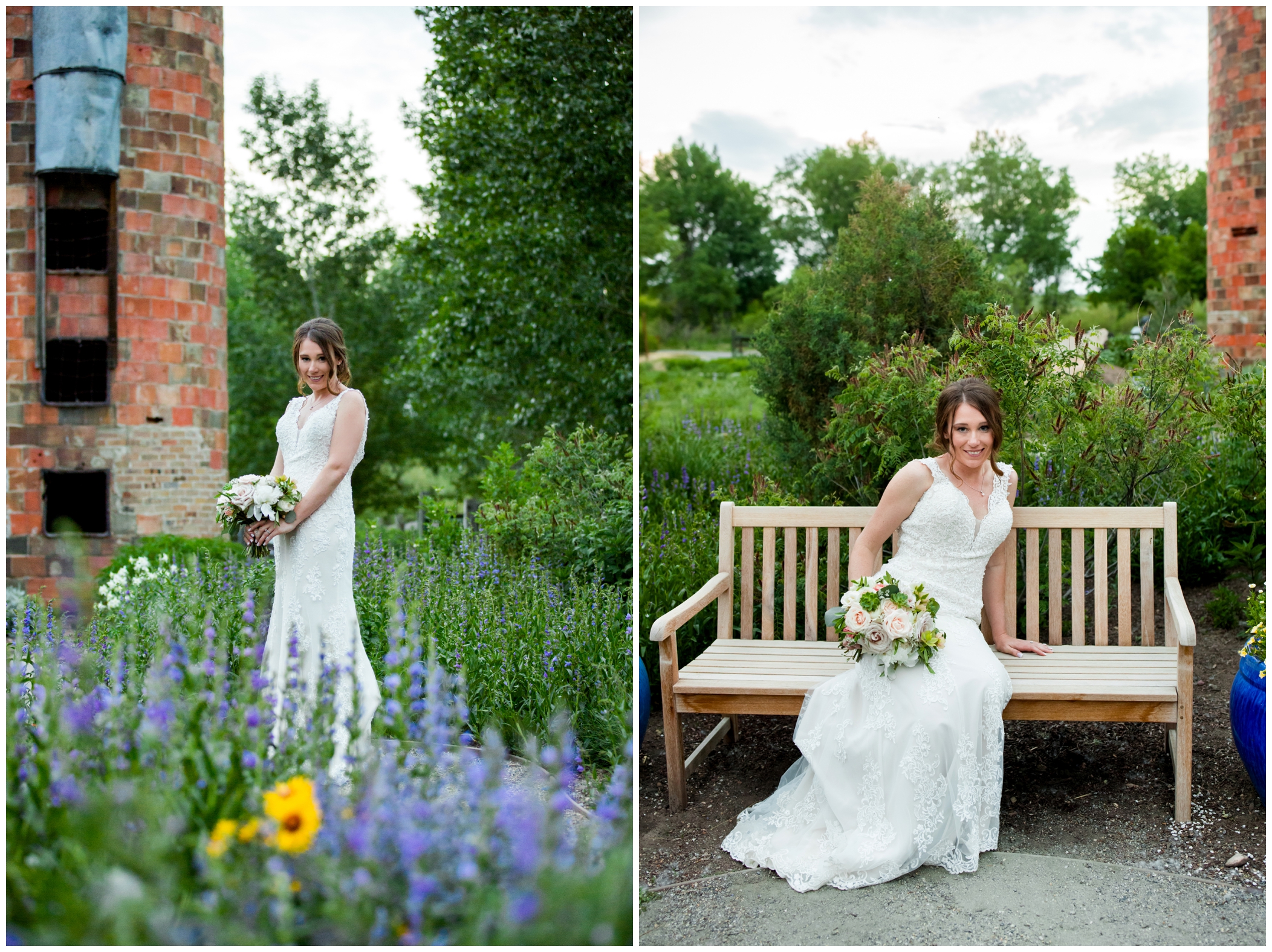 bride posing in wildflowers at Chatfield Botanic Gardens Denver Colorado wedding