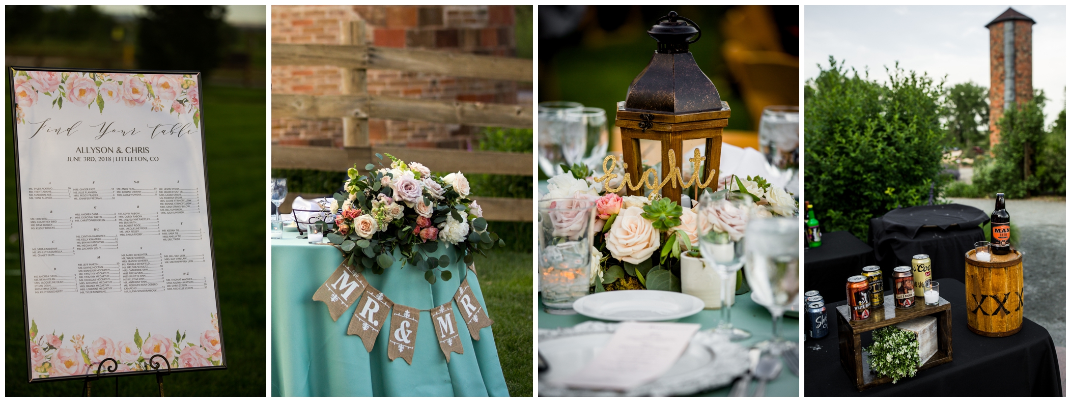 rustic reception details at Chatfield Farms wedding